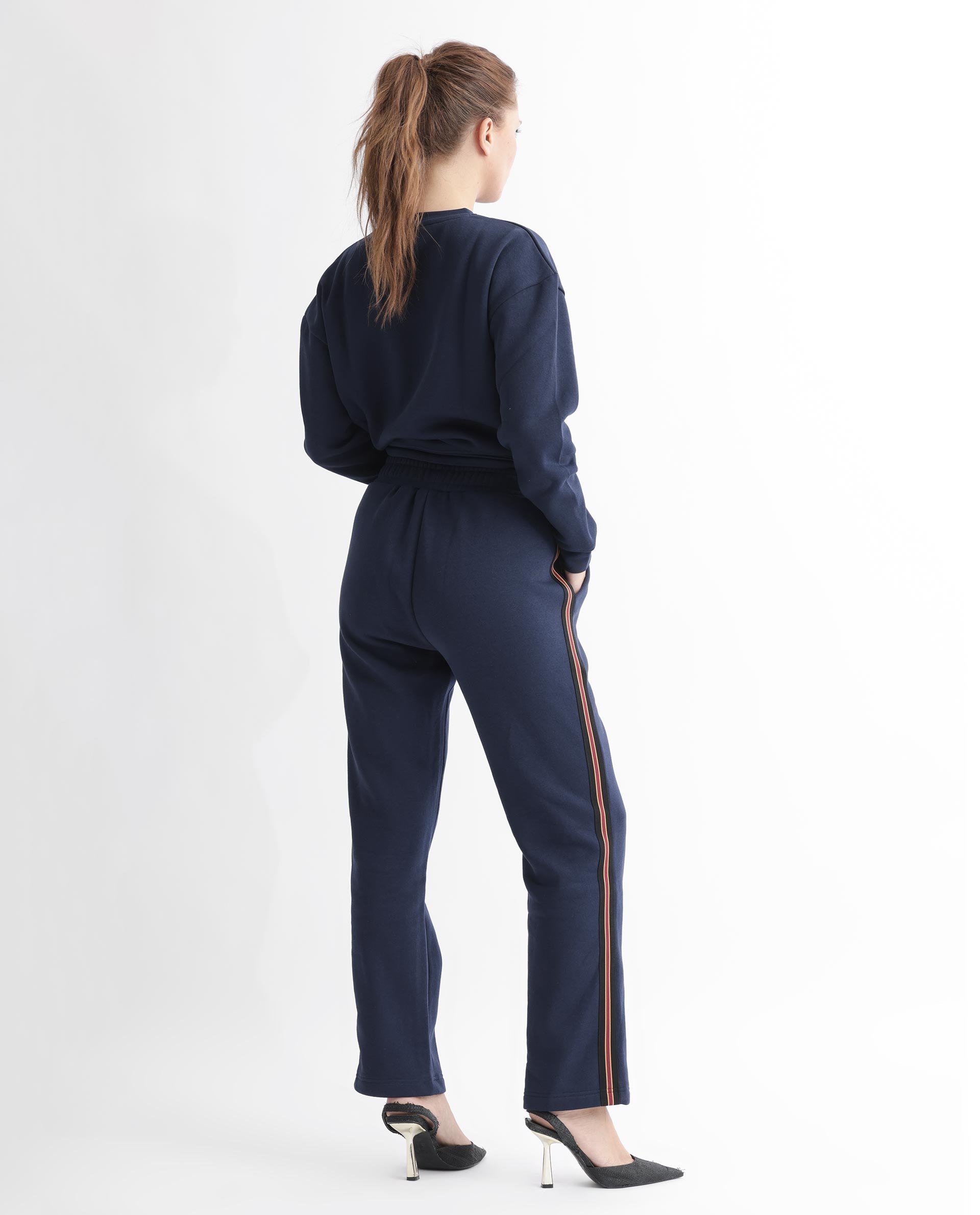 Rareism Women's Fronk Navy Polyester Blend Plain Ankle Length Tailored Track Pant
