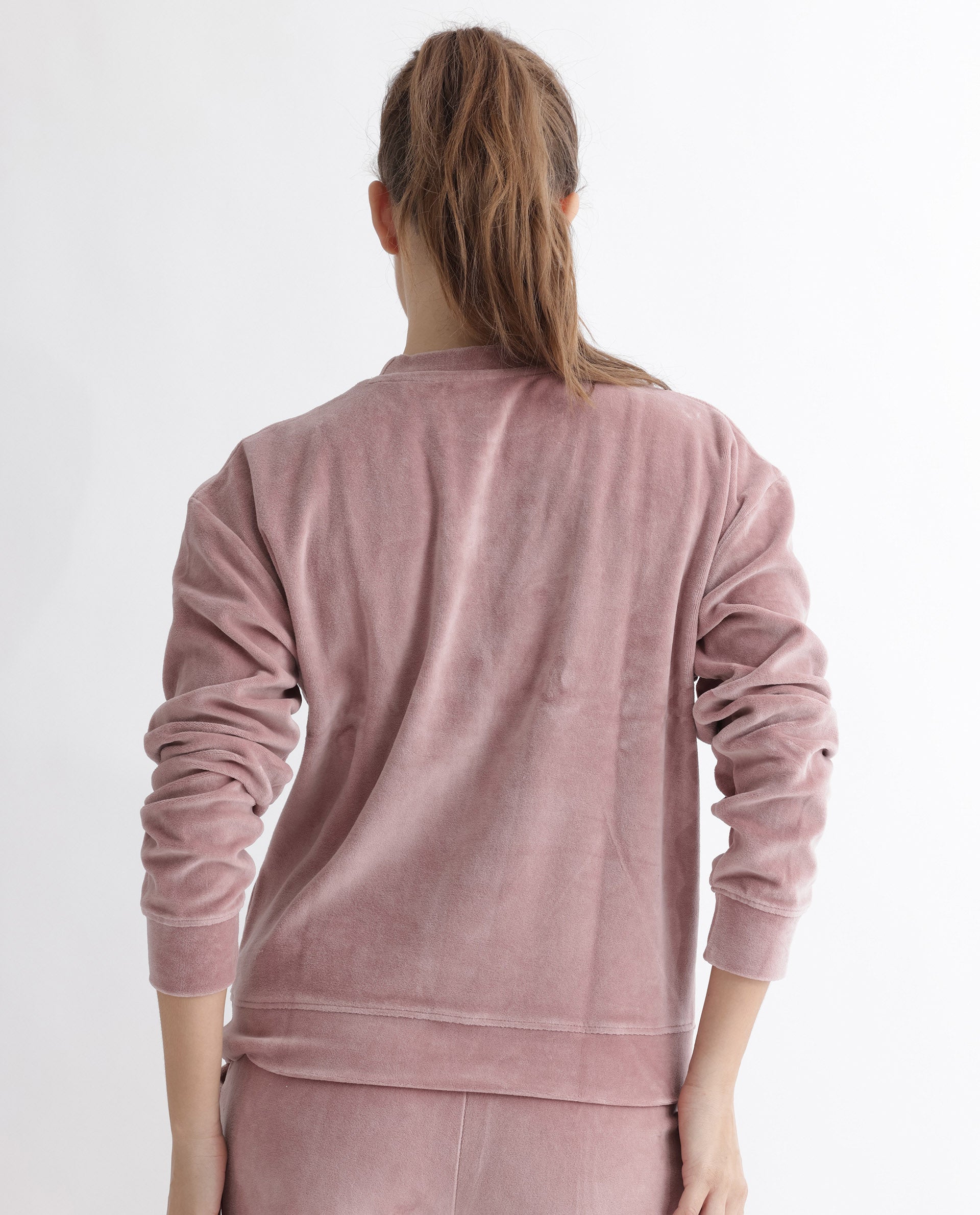 Rareism Women's Micolo Dusky Pink Cotton Blend Crew Neck Graphic Print Cuffed Sleeve Regular Fit Sweatshirt