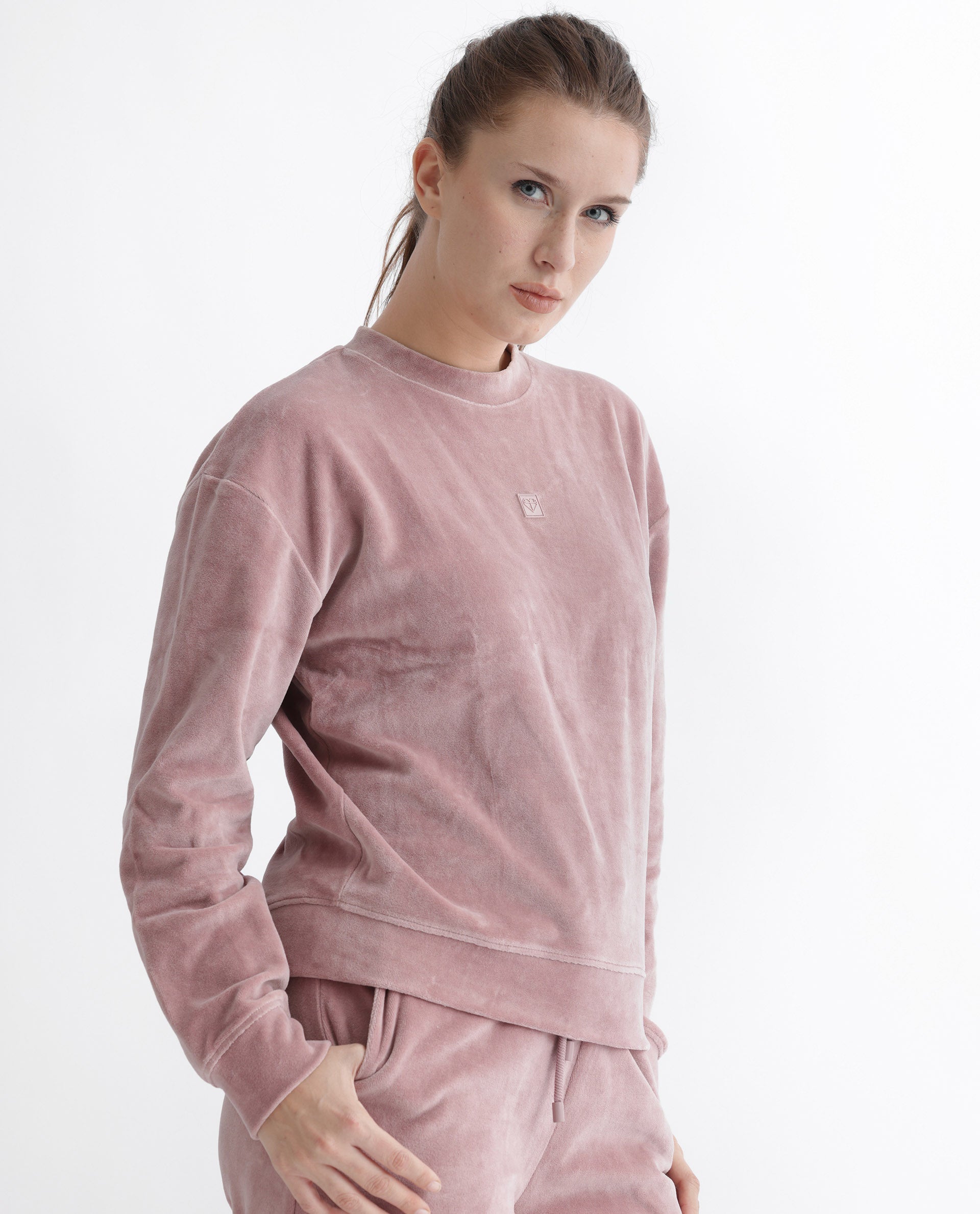 Rareism Women's Micolo Dusky Pink Cotton Blend Crew Neck Graphic Print Cuffed Sleeve Regular Fit Sweatshirt