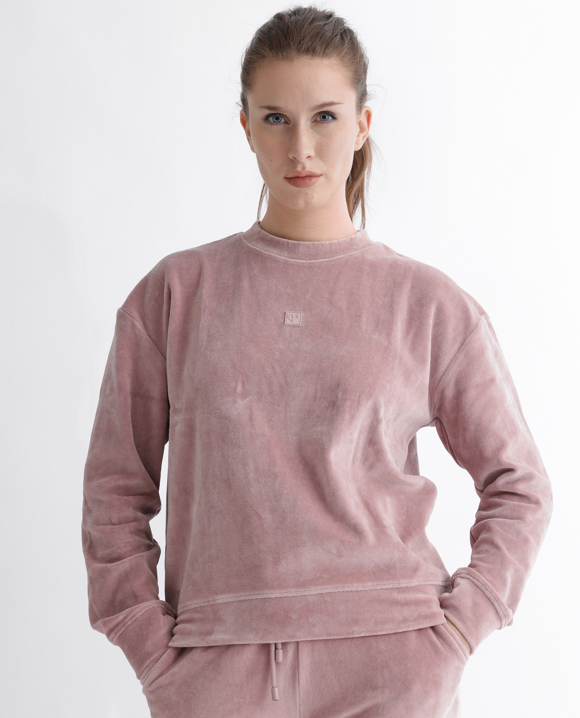 Rareism Women's Micolo Dusky Pink Cotton Blend Crew Neck Graphic Print Cuffed Sleeve Regular Fit Sweatshirt