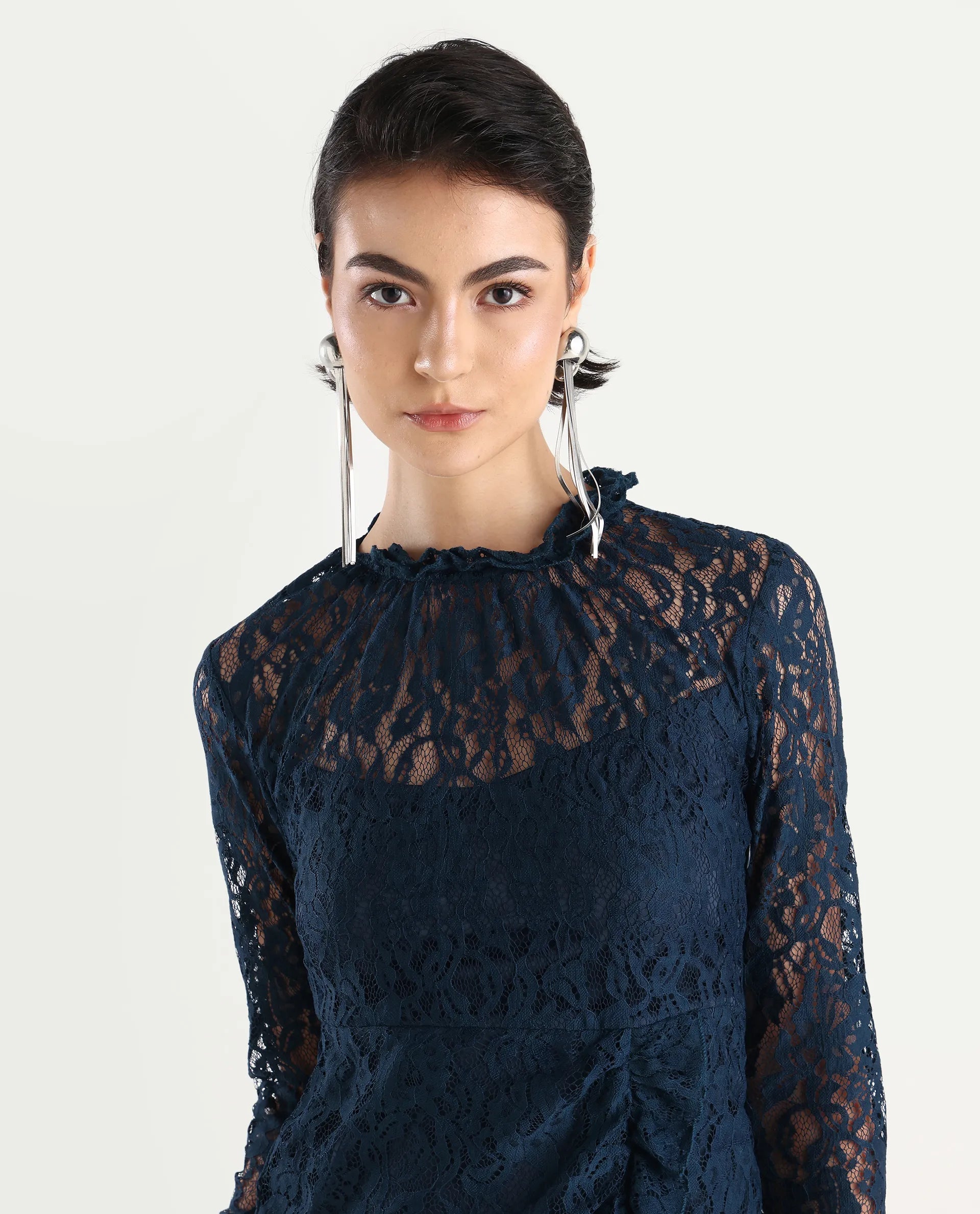 Rareism Women's Artvin Petrol Polyester Sweetheart Neck Plain Knee Length Fitted Dress