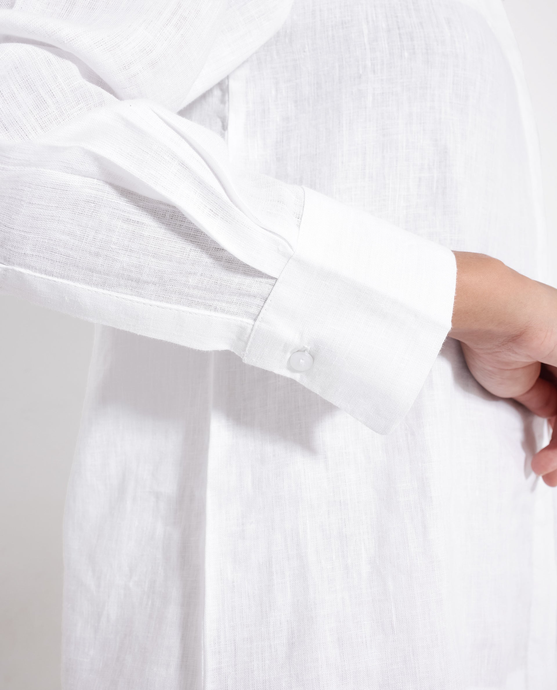 Rareism Women's Aruba White Cotton Linen Drop Collar Plain Cuffed Sleeve Regular Fit Shirt
