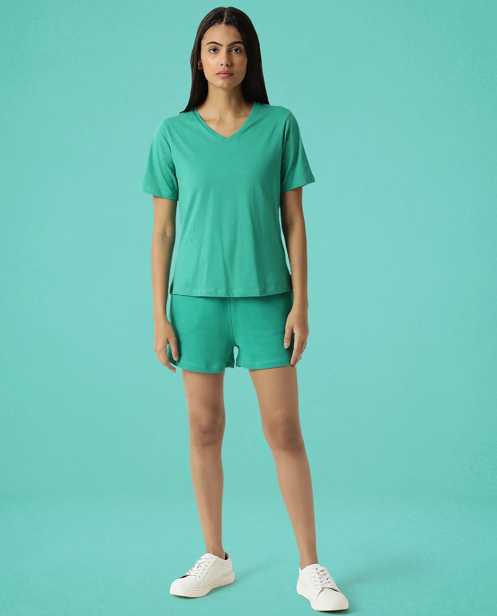 Rareism Women's Light Weight High Stretch 180 Gsm Cotton V-Neck Plain Regular Fit T-Shirt