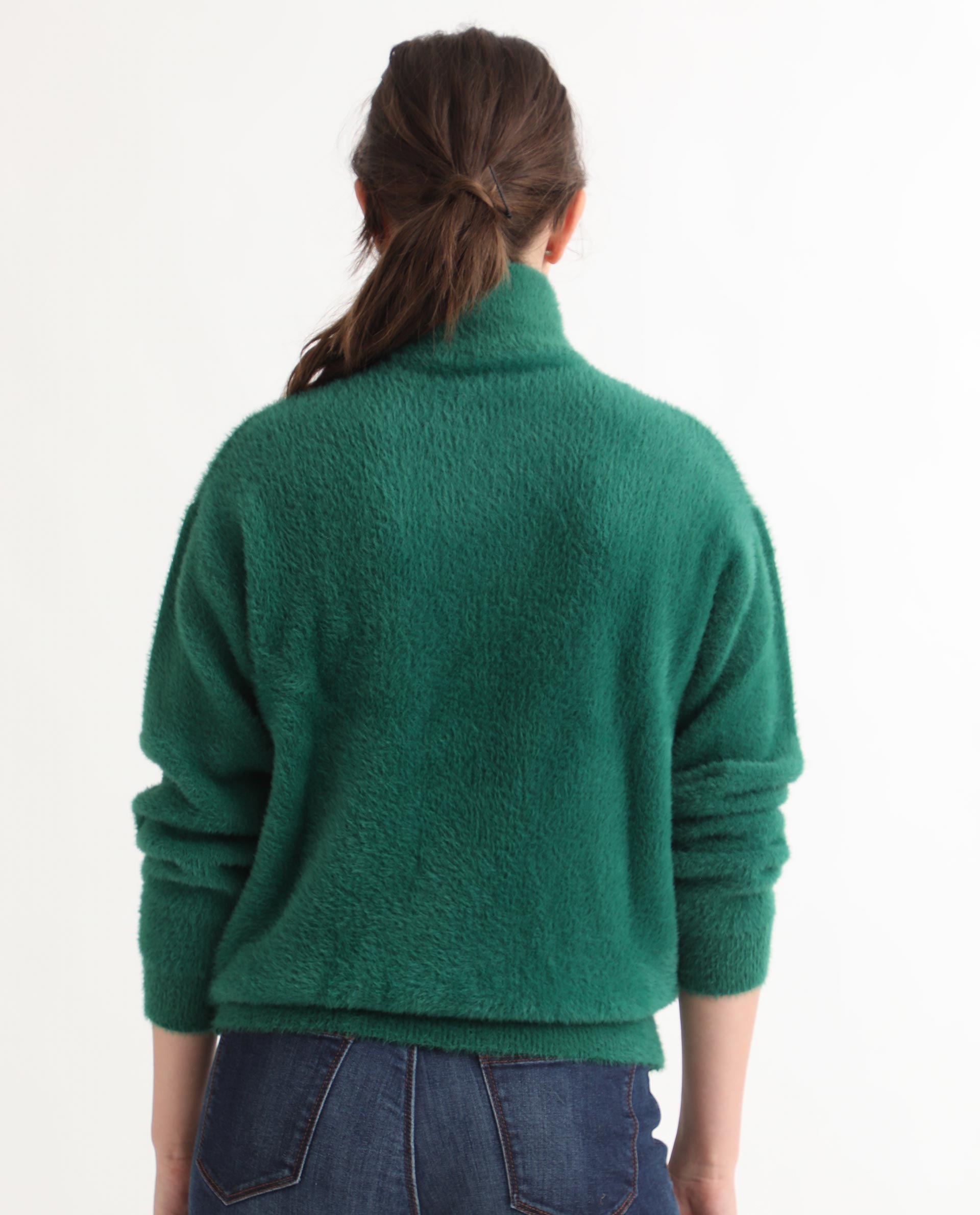 Rareism Women Asser Green Nylon Fabric Full Sleeves Regular Fit Solid Drop Collar Sweater