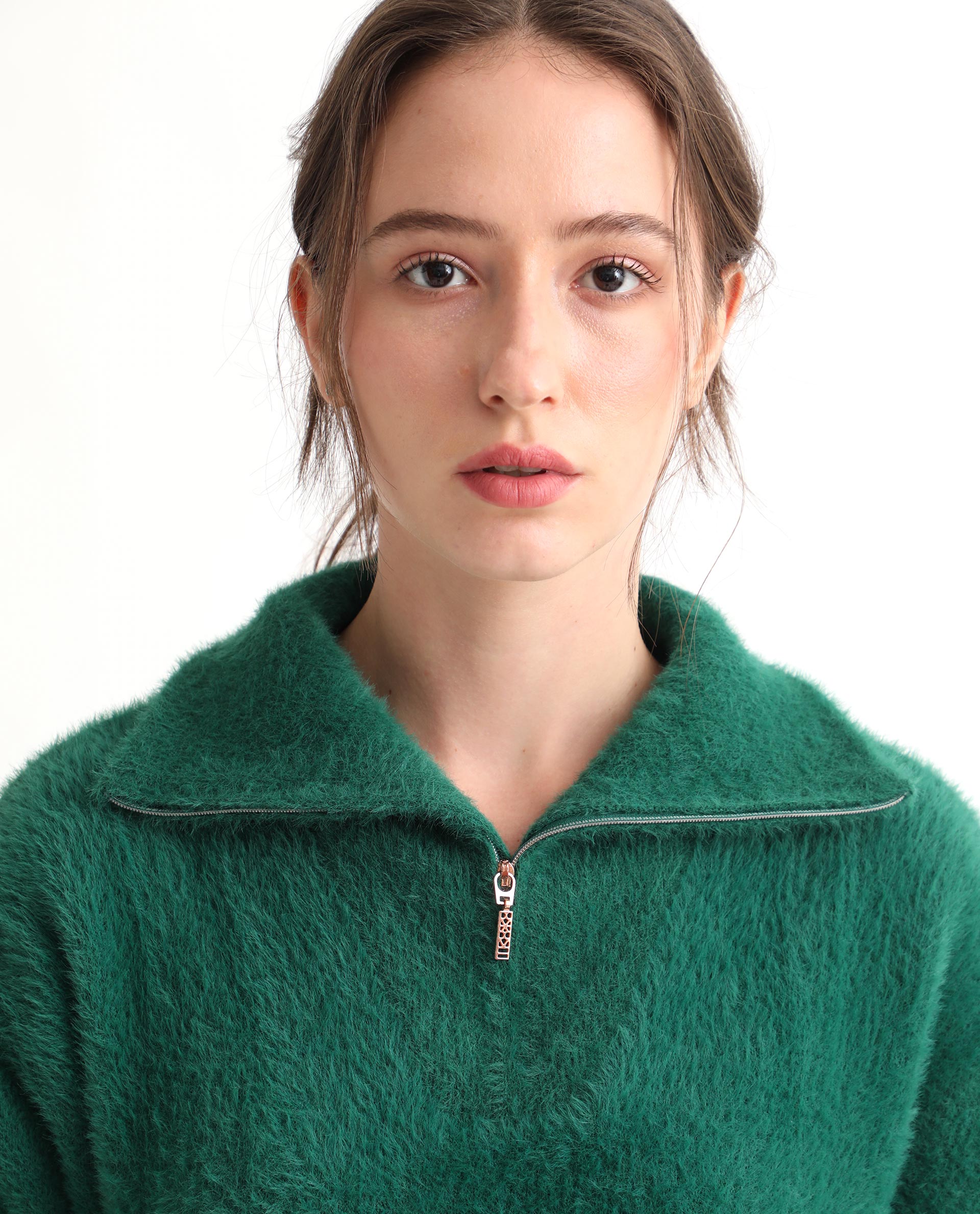 Rareism Women Asser Green Nylon Fabric Full Sleeves Regular Fit Solid Drop Collar Sweater