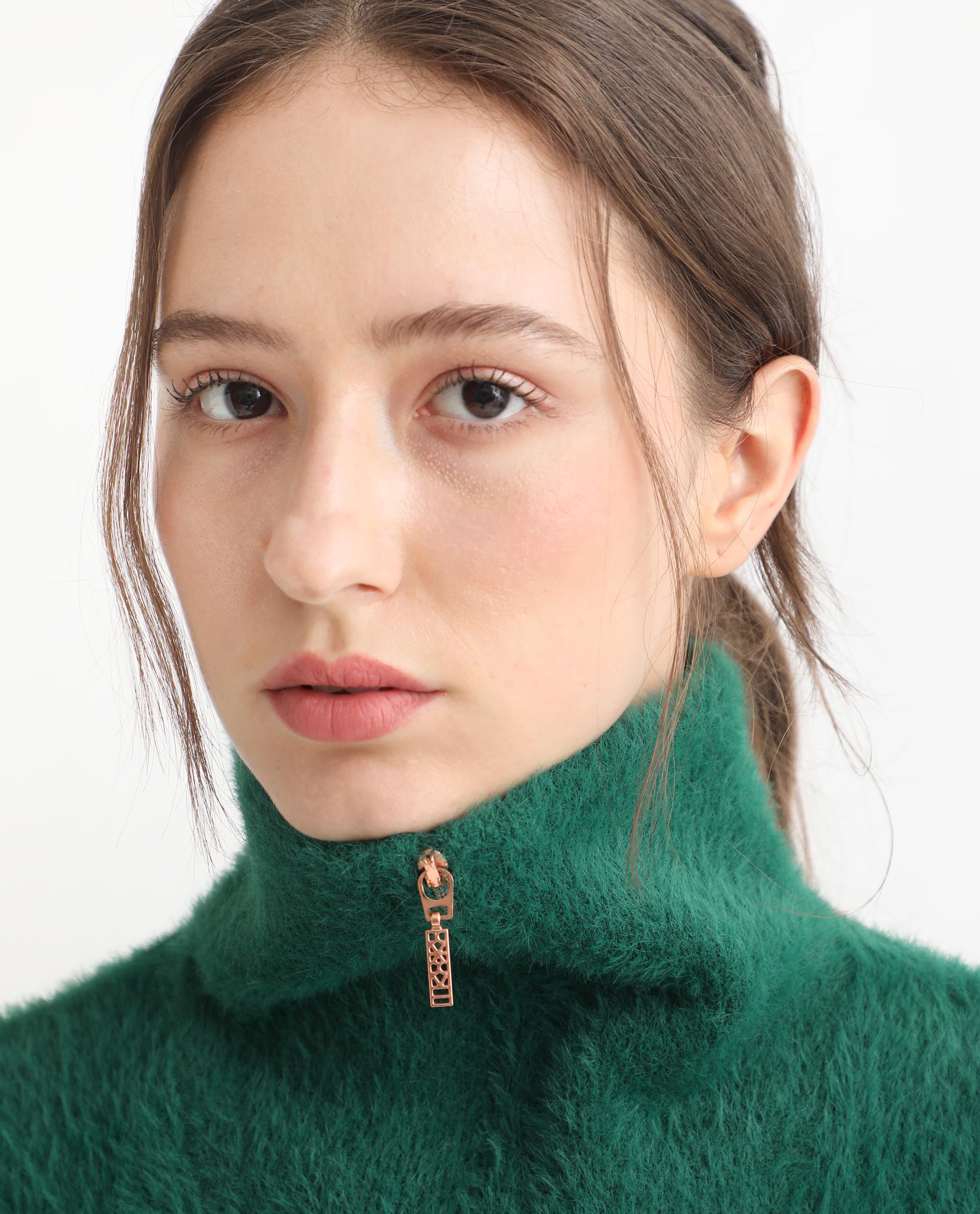 Rareism Women Asser Green Nylon Fabric Full Sleeves Regular Fit Solid Drop Collar Sweater