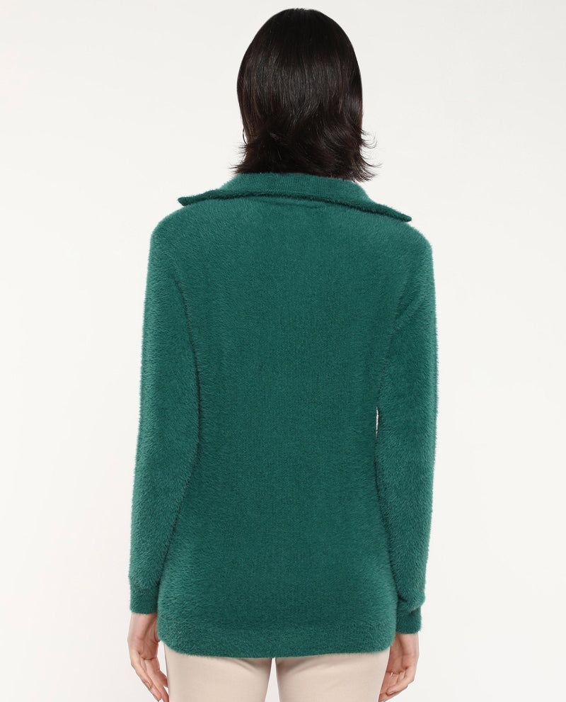 Rareism Women Asser Green Full Sleeve High Neck Plain Sweater