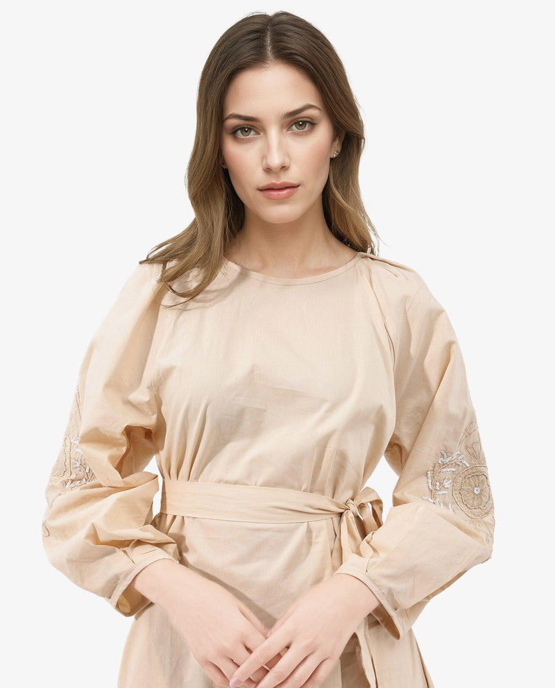 Rareism Womens Asta Light Beige Dress Long Sleeve Solid