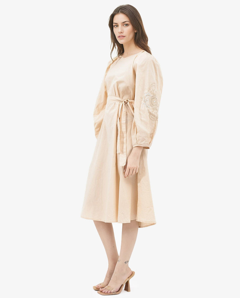 Rareism Womens Asta Light Beige Dress Long Sleeve Solid