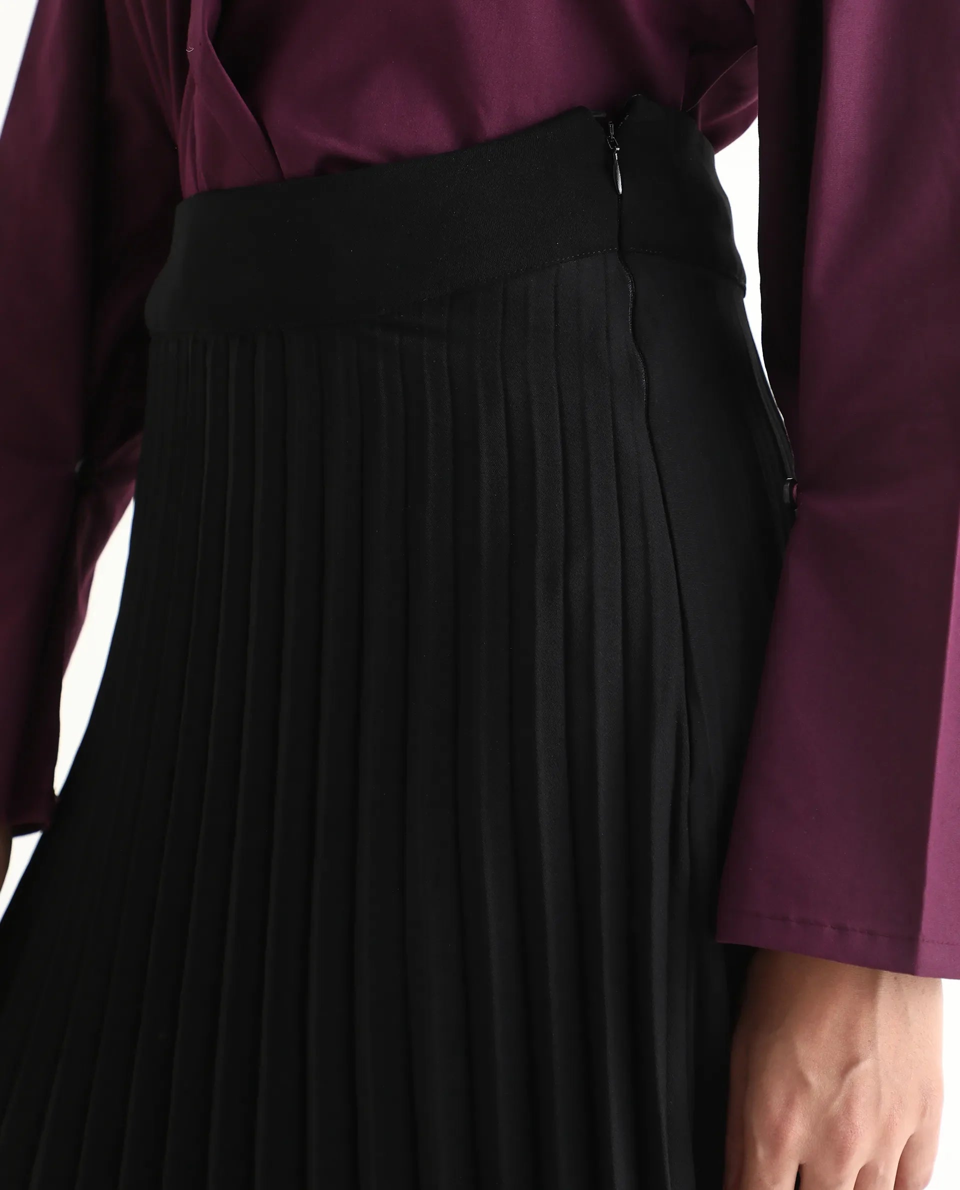 Rareism Women's Avid Black Polyester Flared Skirt