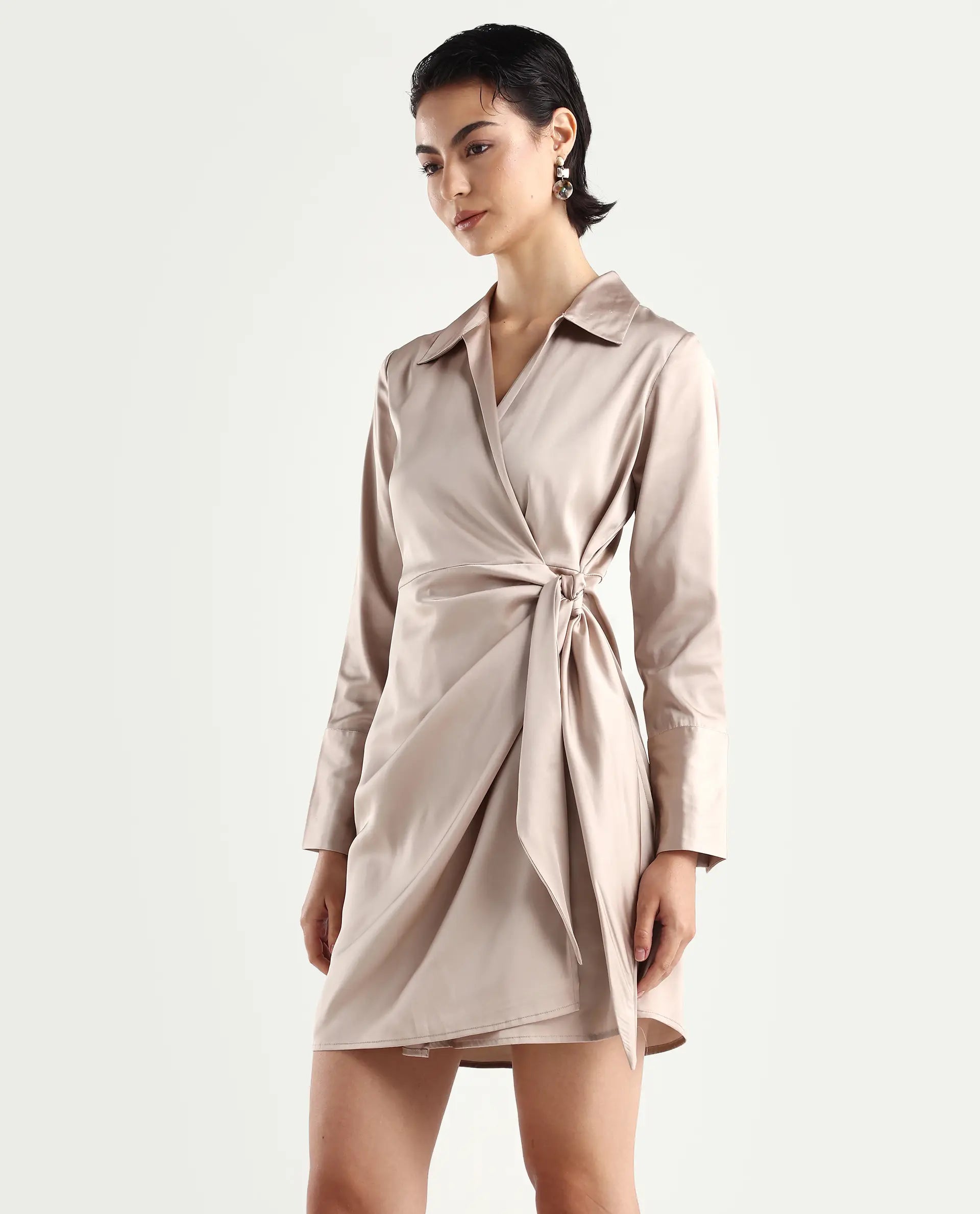 Rareism Women's Avigin Beige Polyester Fitted Mini Dress