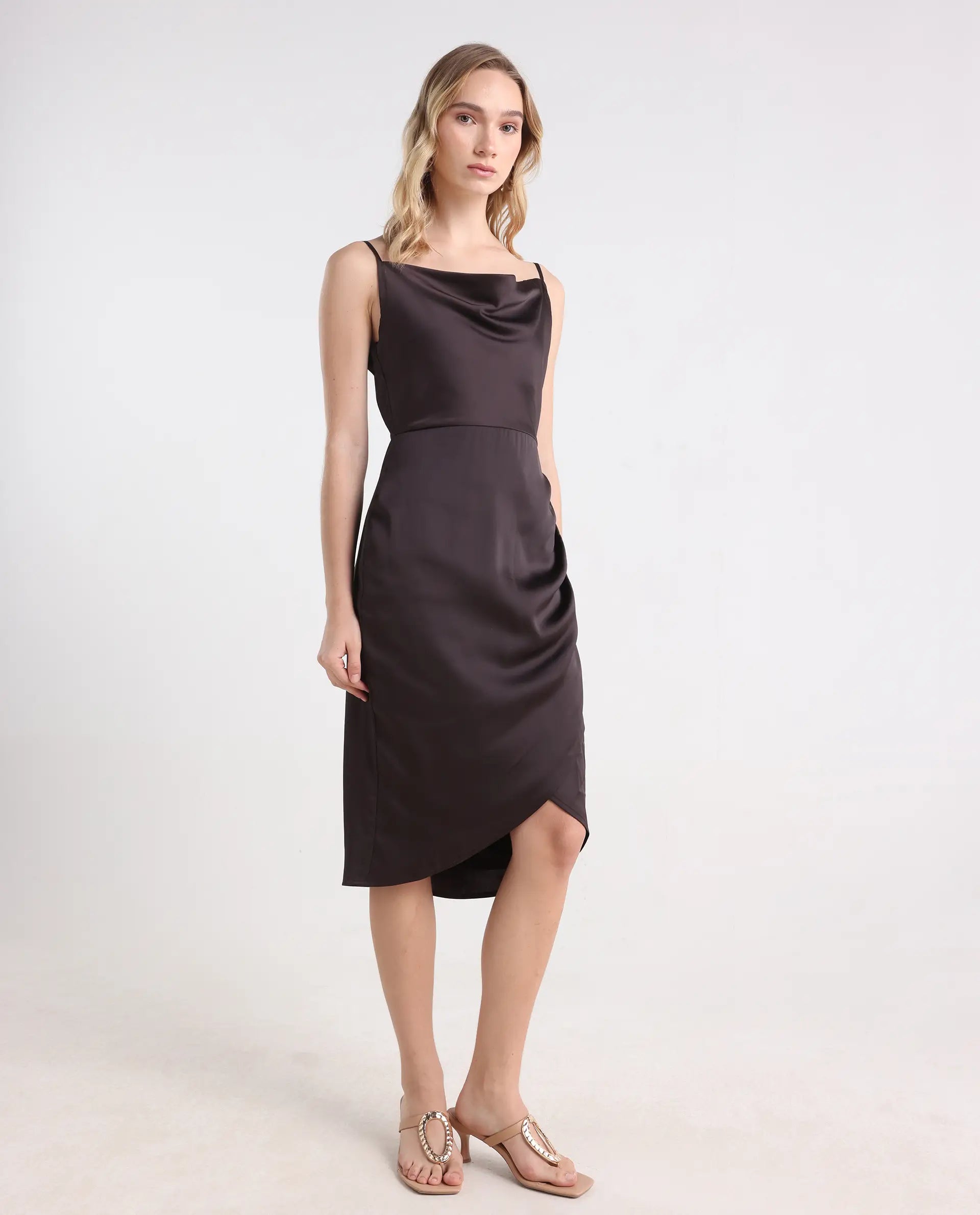 Rareism Women's Avilim Brown Polyester Fitted Mini Dress