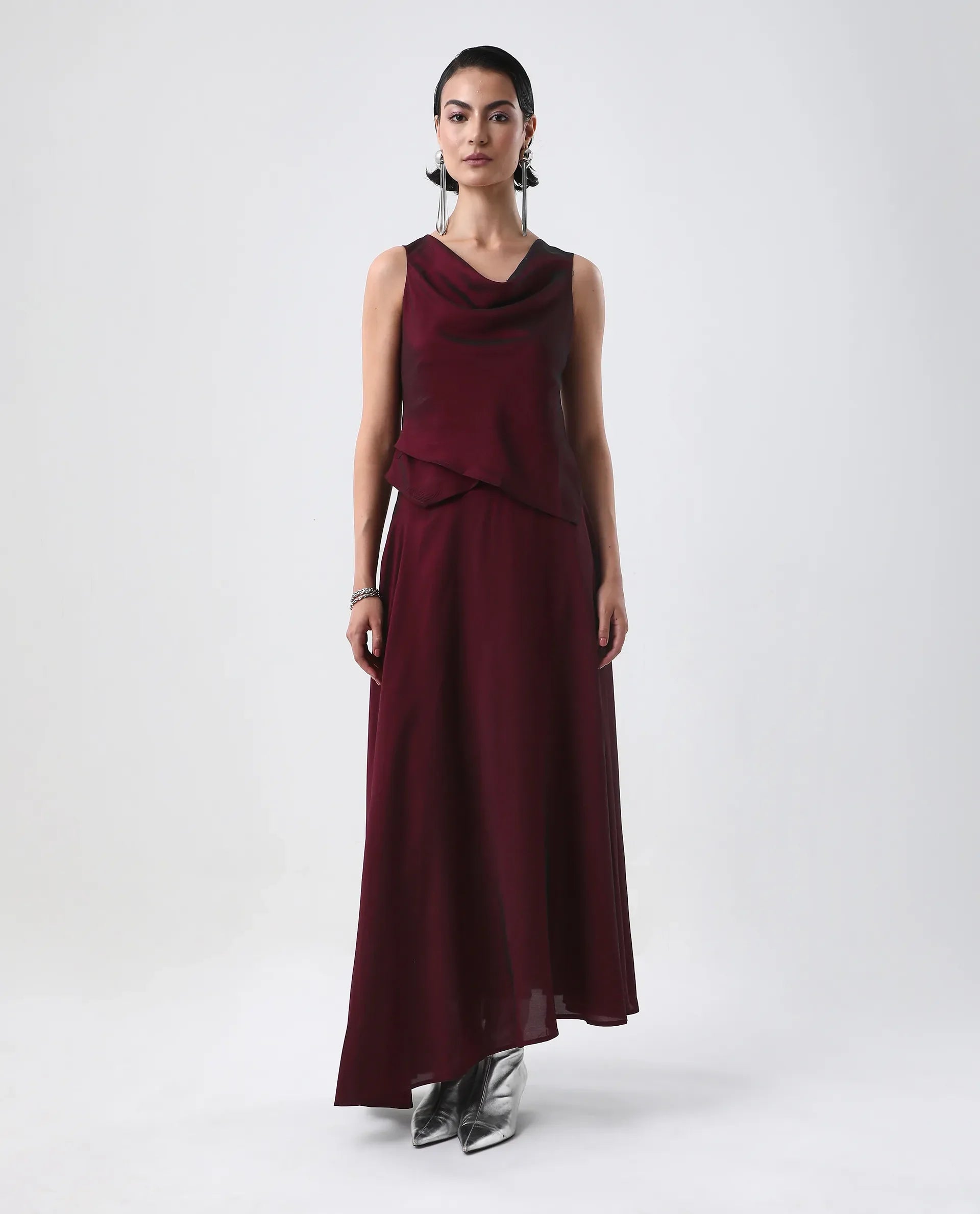 Rareism Women's Avinij B Maroon Polyester Flared Skirt