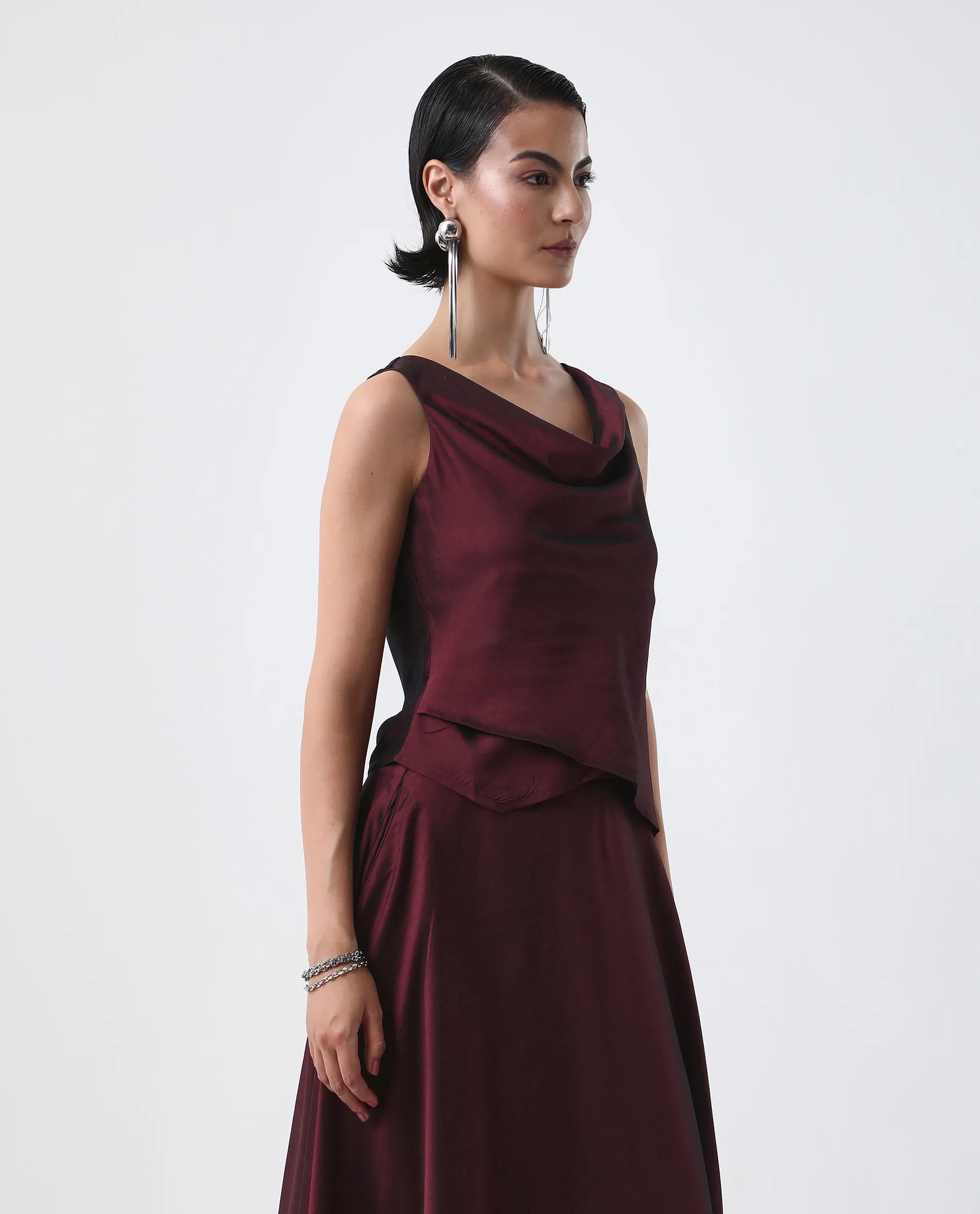 Rareism Women's Avnij T Maroon Polyester Cowl Top