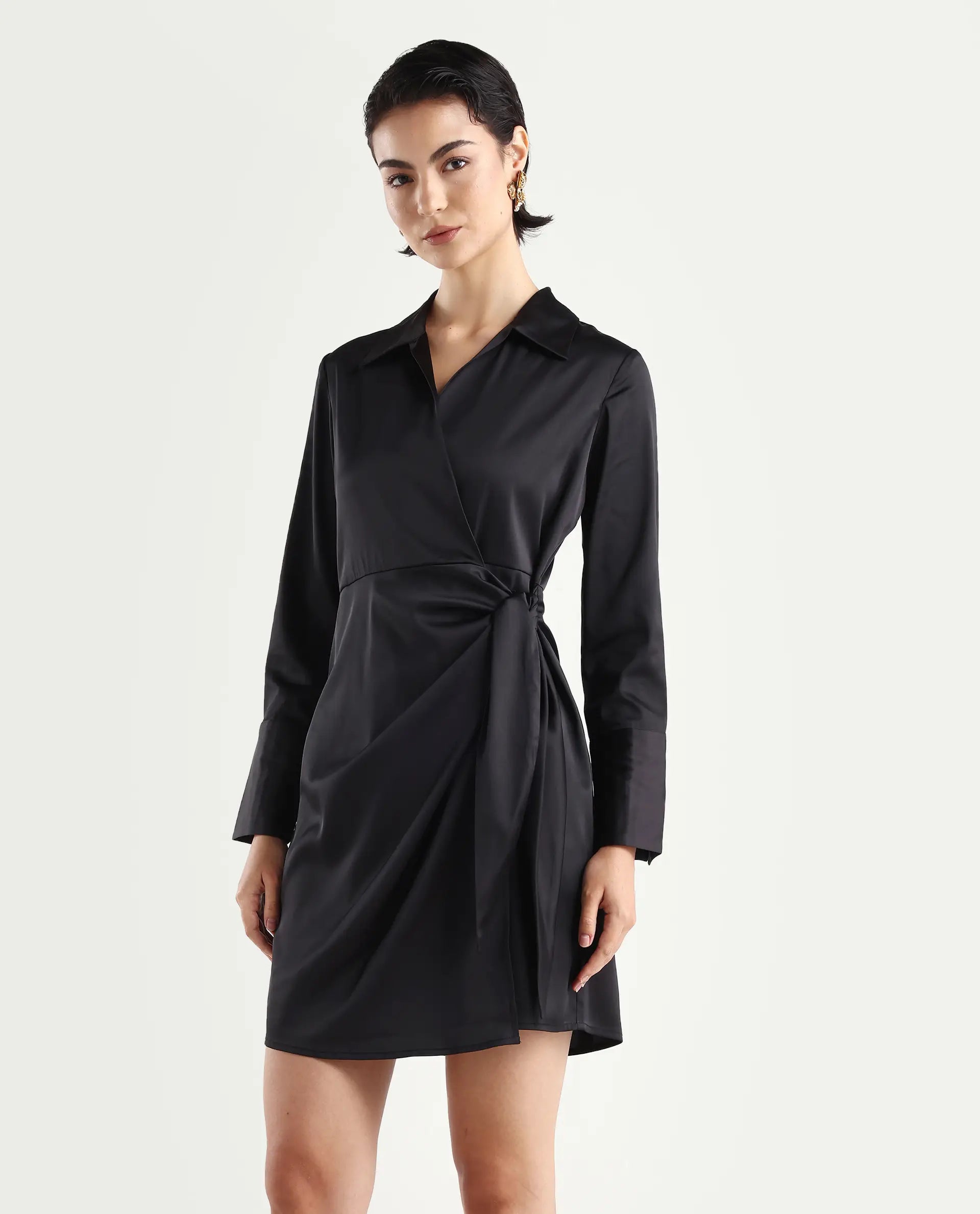 Rareism Women's Avipal Black Polyester Striaght Mini Dress