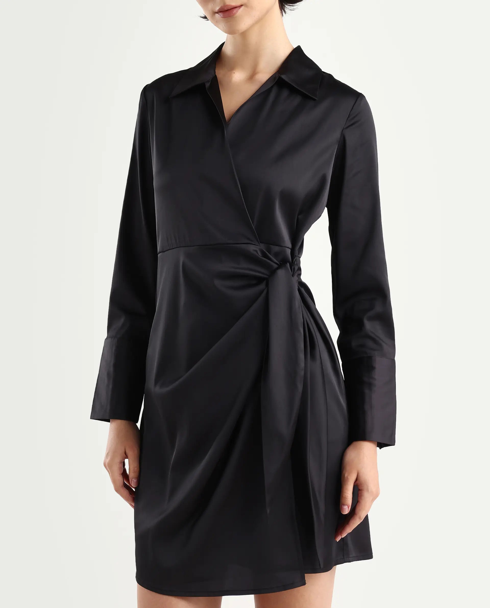 Rareism Women's Avipal Black Polyester Striaght Mini Dress