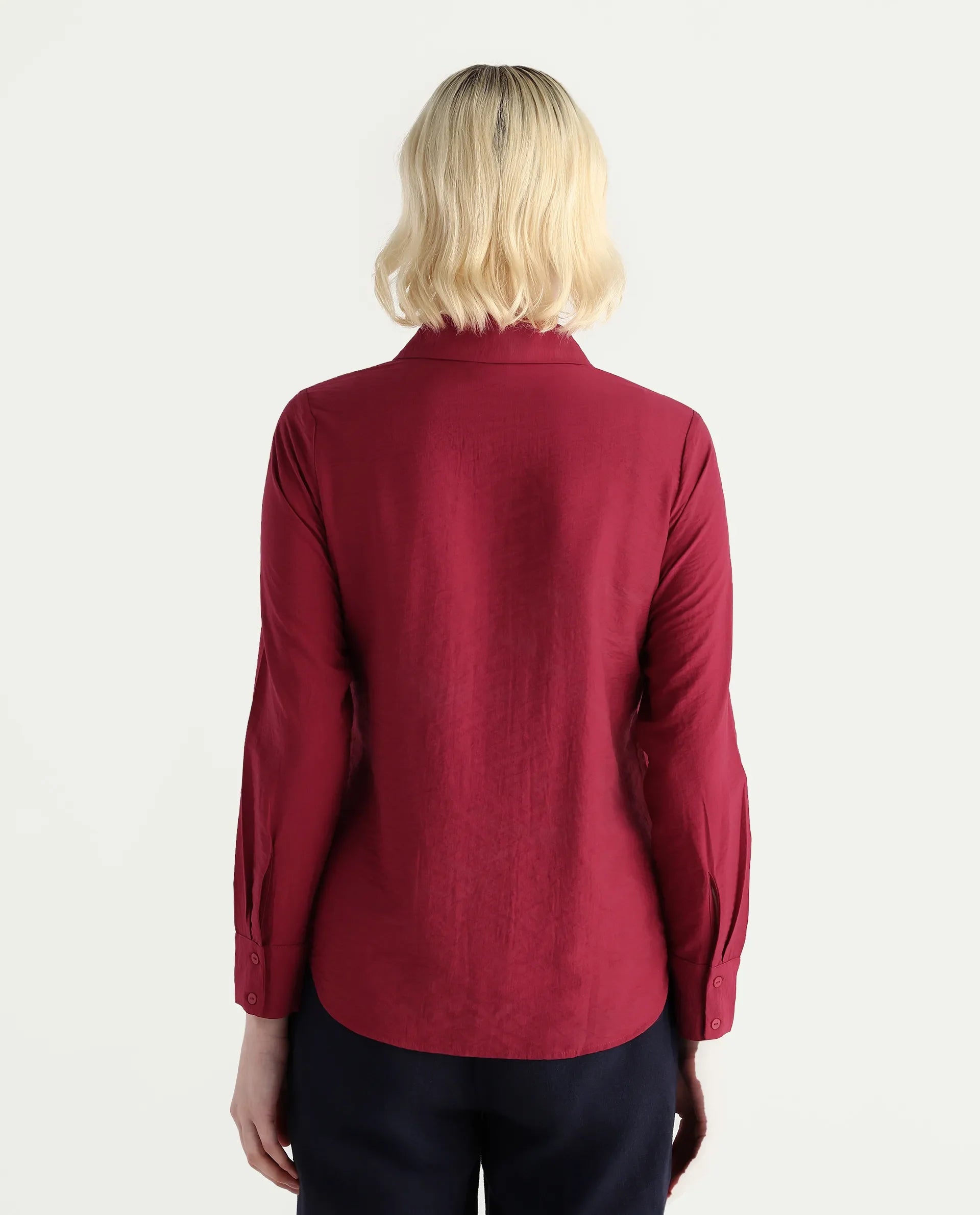 Rareism Women's Avira Red Nylon Blend Spread Collar Regular Fit Shirt