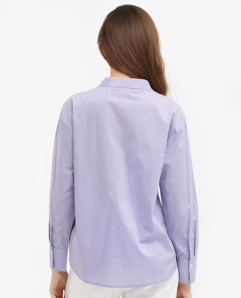 Rareism Women Aytac Light Purple Cotton Fabric Mandarin Collar Solid Shirt