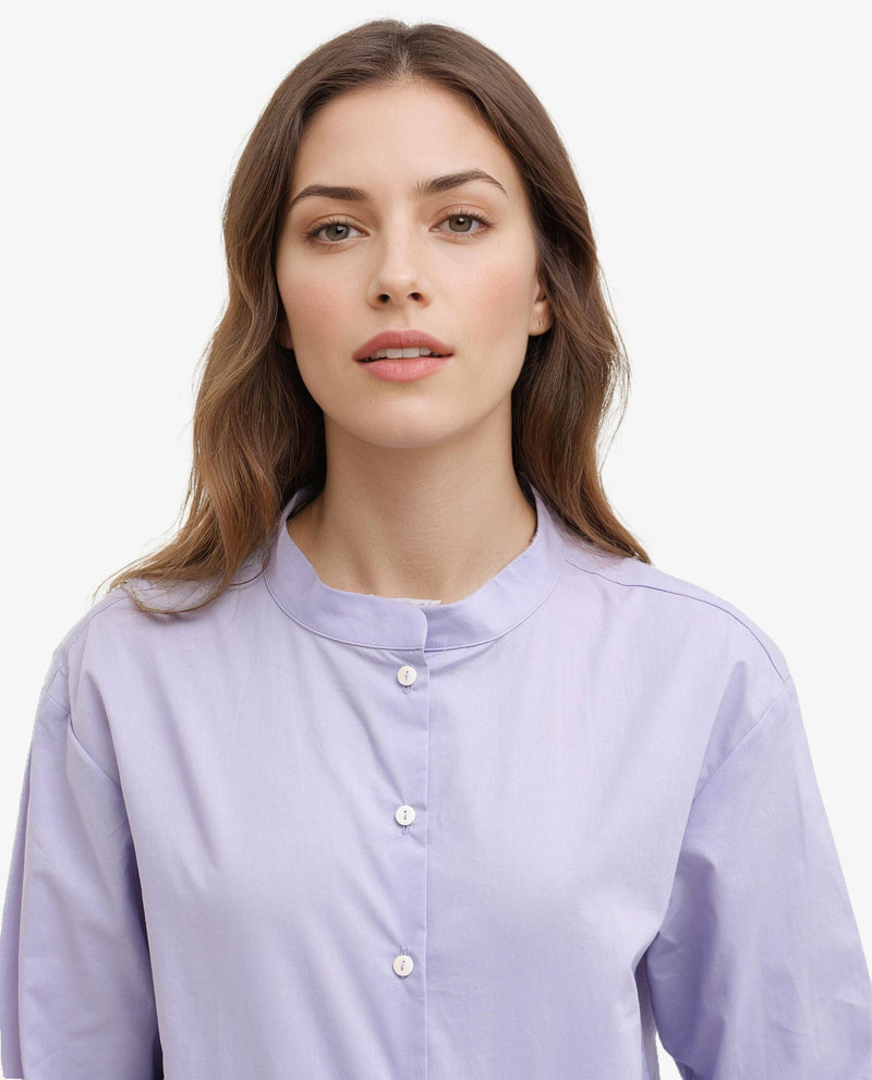 Rareism Women Aytac Light Purple Cotton Fabric Mandarin Collar Solid Shirt