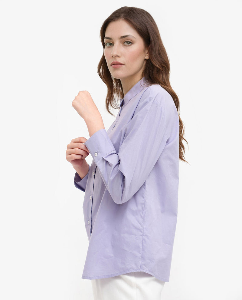 Rareism Women Aytac Light Purple Cotton Fabric Mandarin Collar Solid Shirt