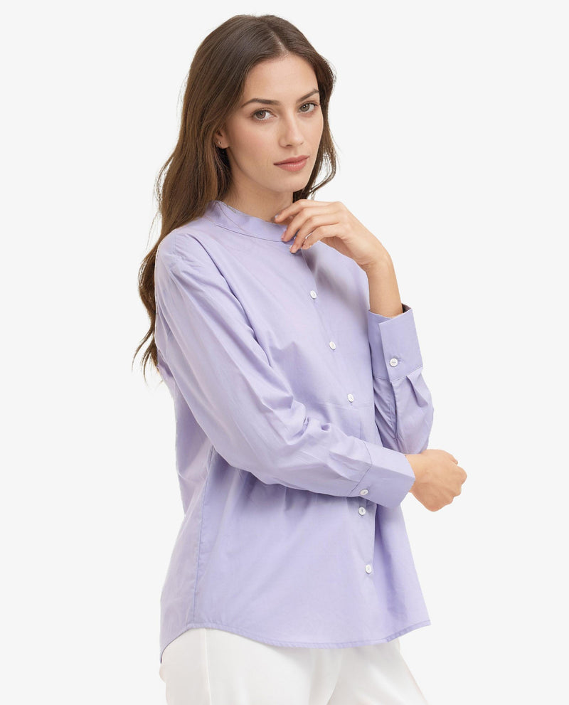 Rareism Women Aytac Light Purple Cotton Fabric Mandarin Collar Solid Shirt