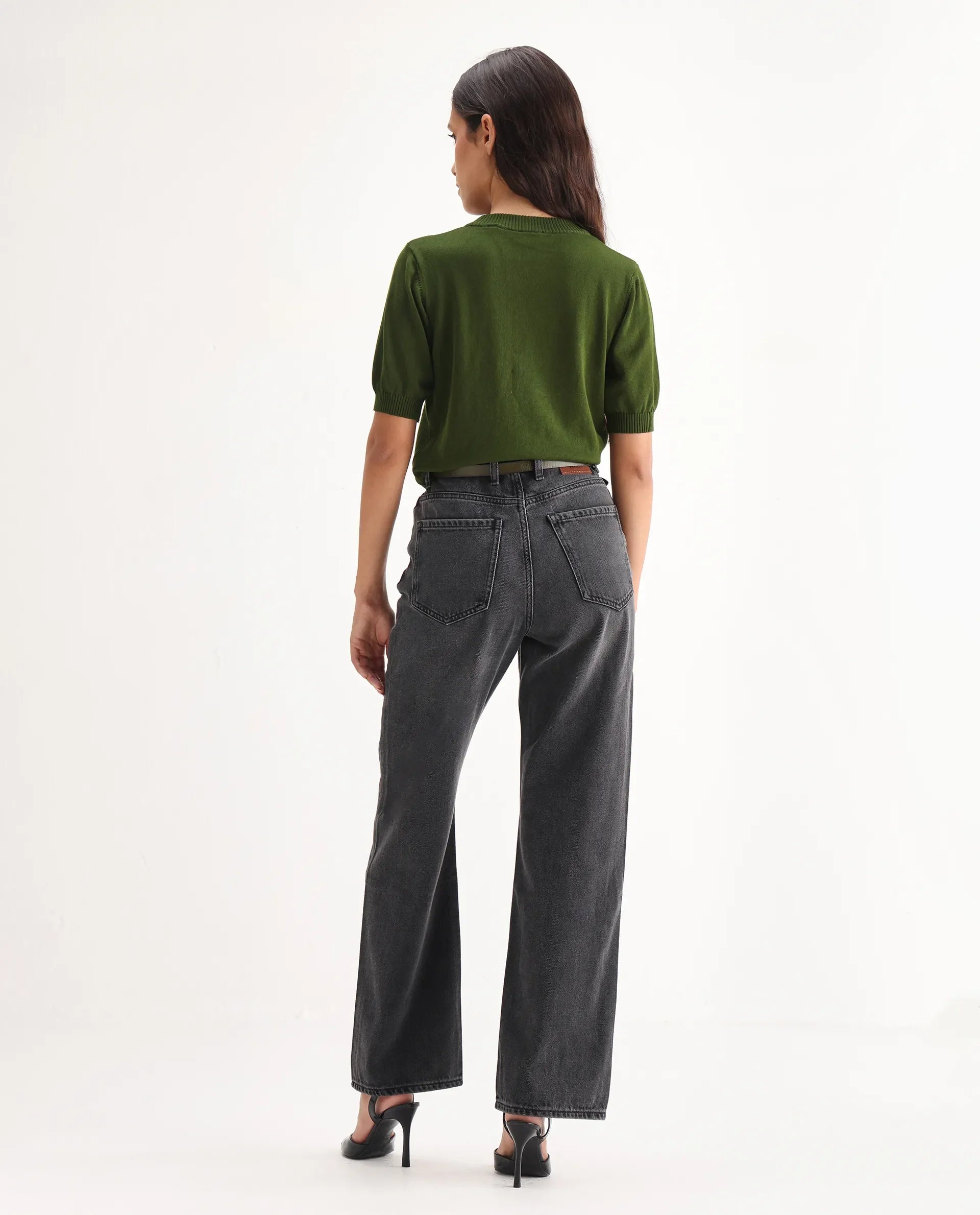 Rareism Women's Baeu Grey Cotton Blend Plain Ankle Length Straight Fit Jeans