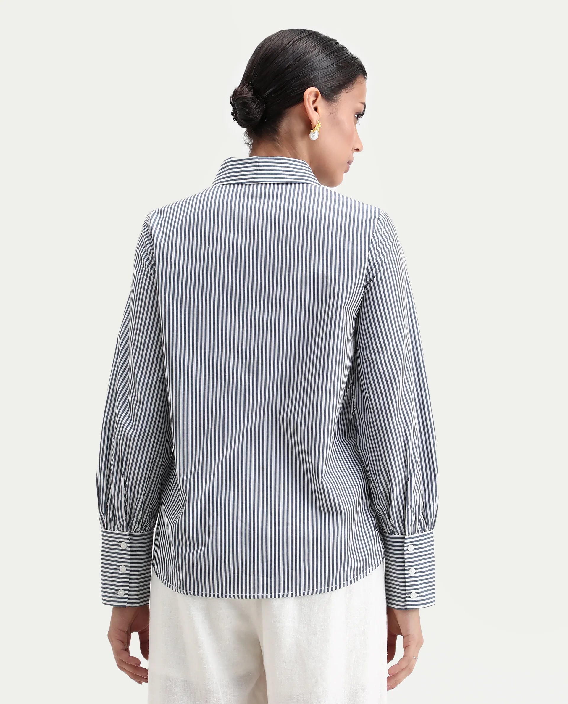 Rareism Women's Bajoc Navy Cotton Collared Neck Regular Fit Shirt