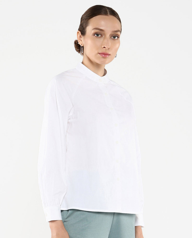 Rareism Women Bartpo White Full Sleeve Ruffled Neck Plain Top