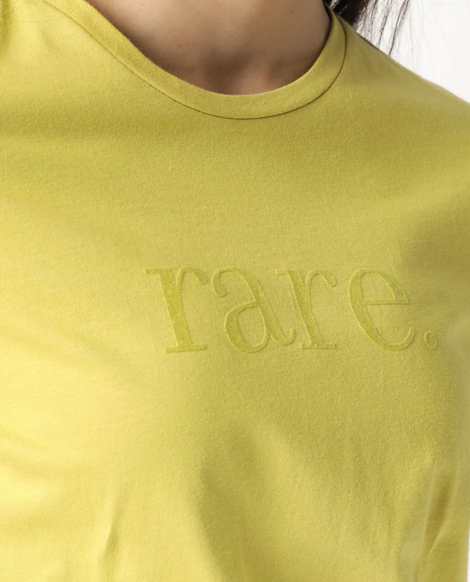 Rareism Womens Basic Tee 2 Yellow T-Shirt Cotton Fabric Fitted Fit Short Sleeve Round Neck