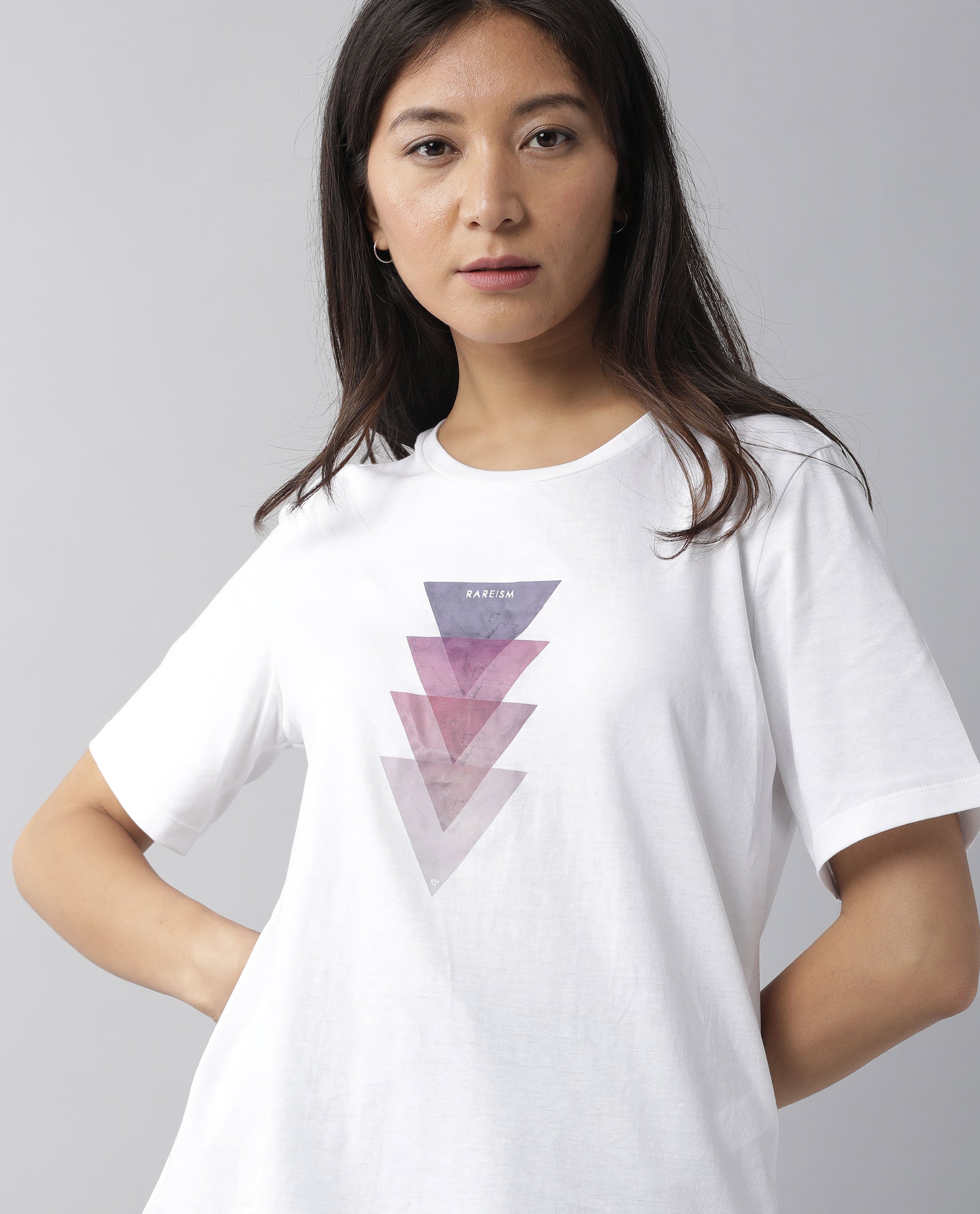 Rareism Womens Basic Tee 3 White T-Shirt Cotton Fabric Fitted Fit Short Sleeve Round Neck