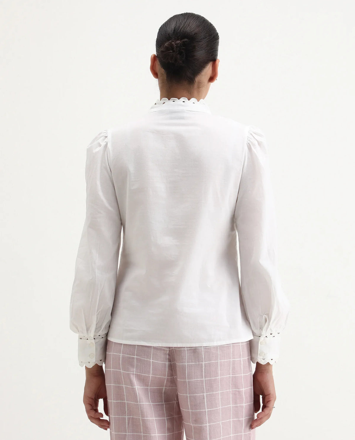 Rareism Women's Basil Off White Cotton Mandarin Collar Plain Cuffed Sleeve Regular Fit Top