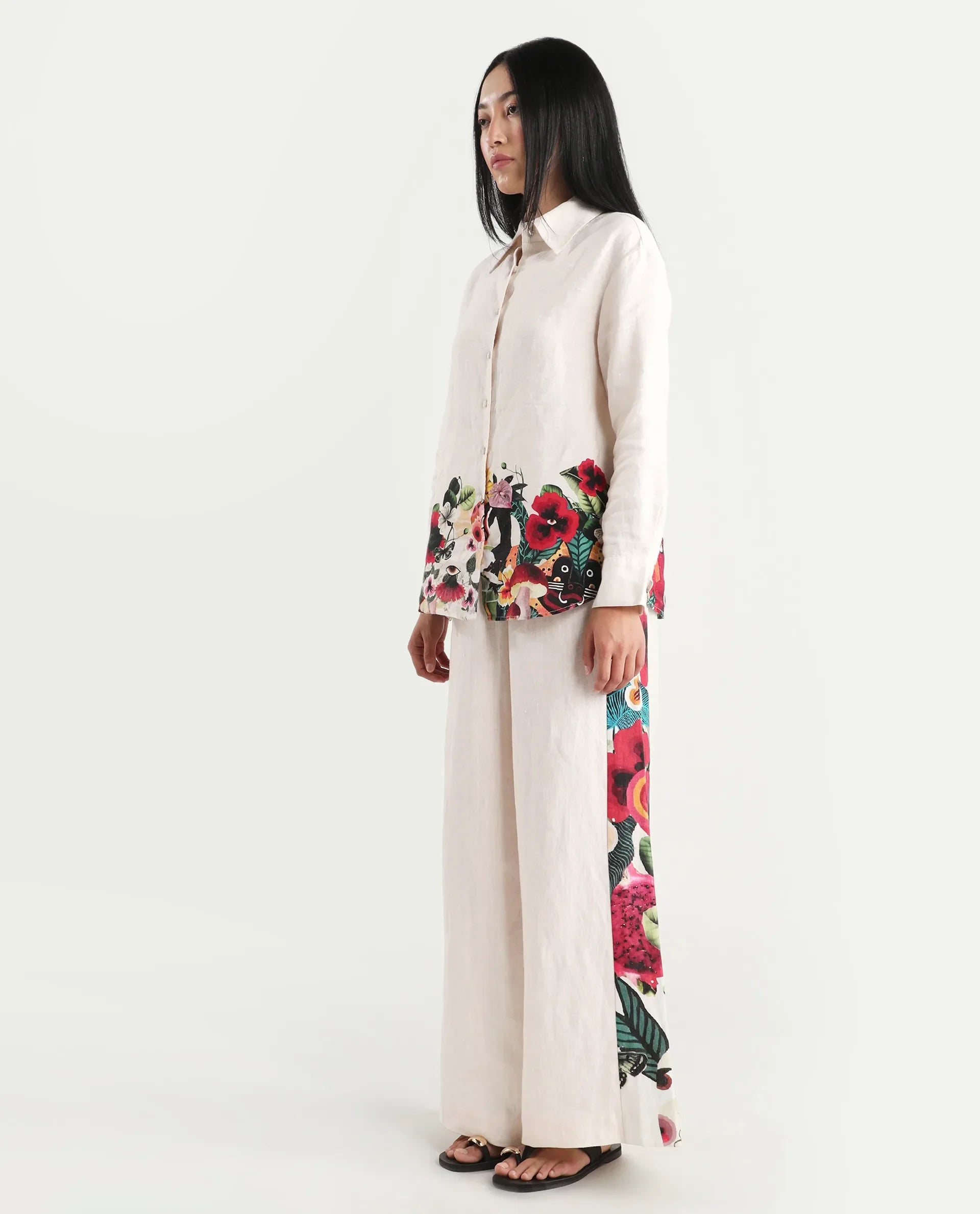 Rareism Women's Bazper-B Off White 100% Linen Wide Leg Plain Trouser