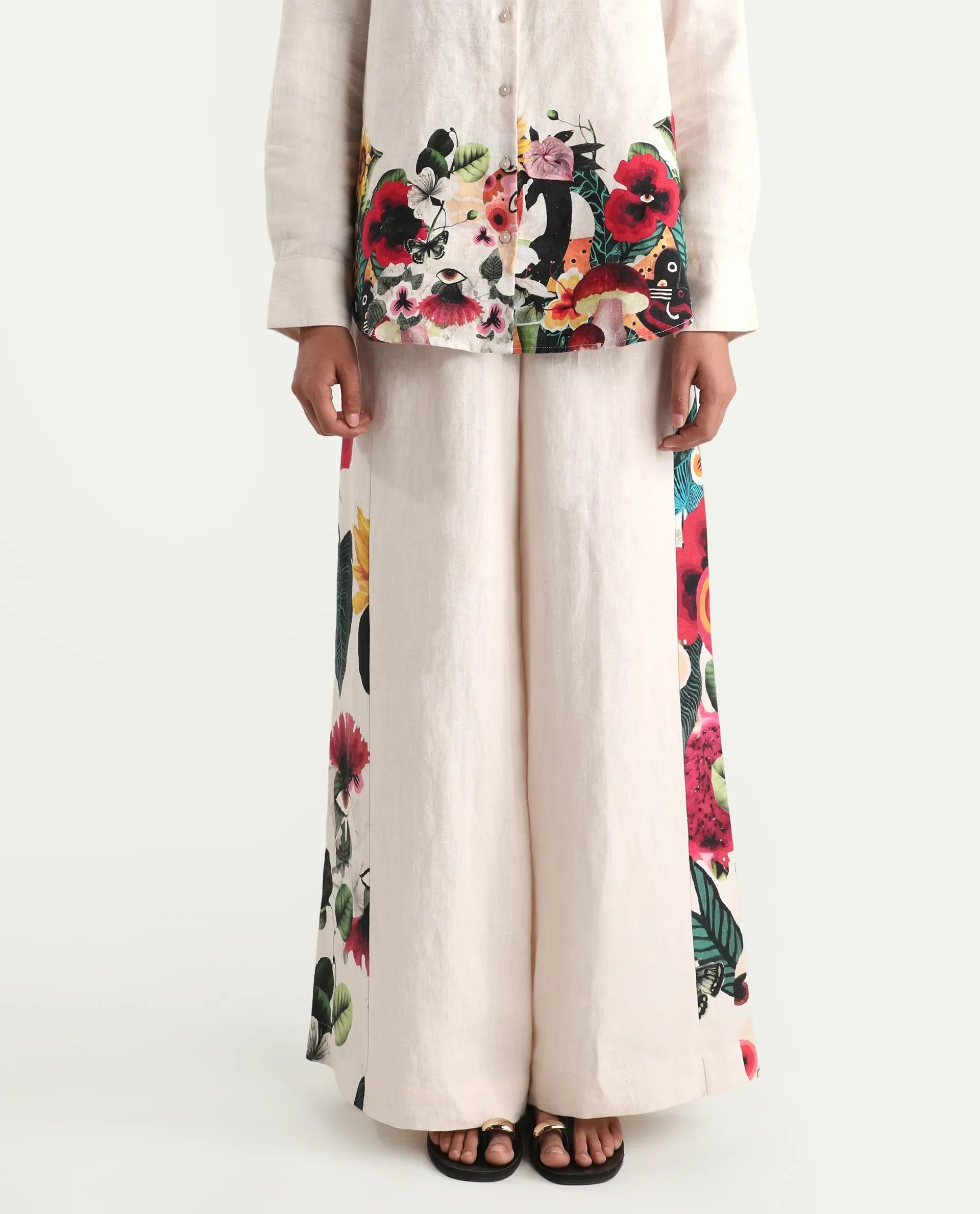 Rareism Women's Bazper-B Off White 100% Linen Wide Leg Plain Trouser