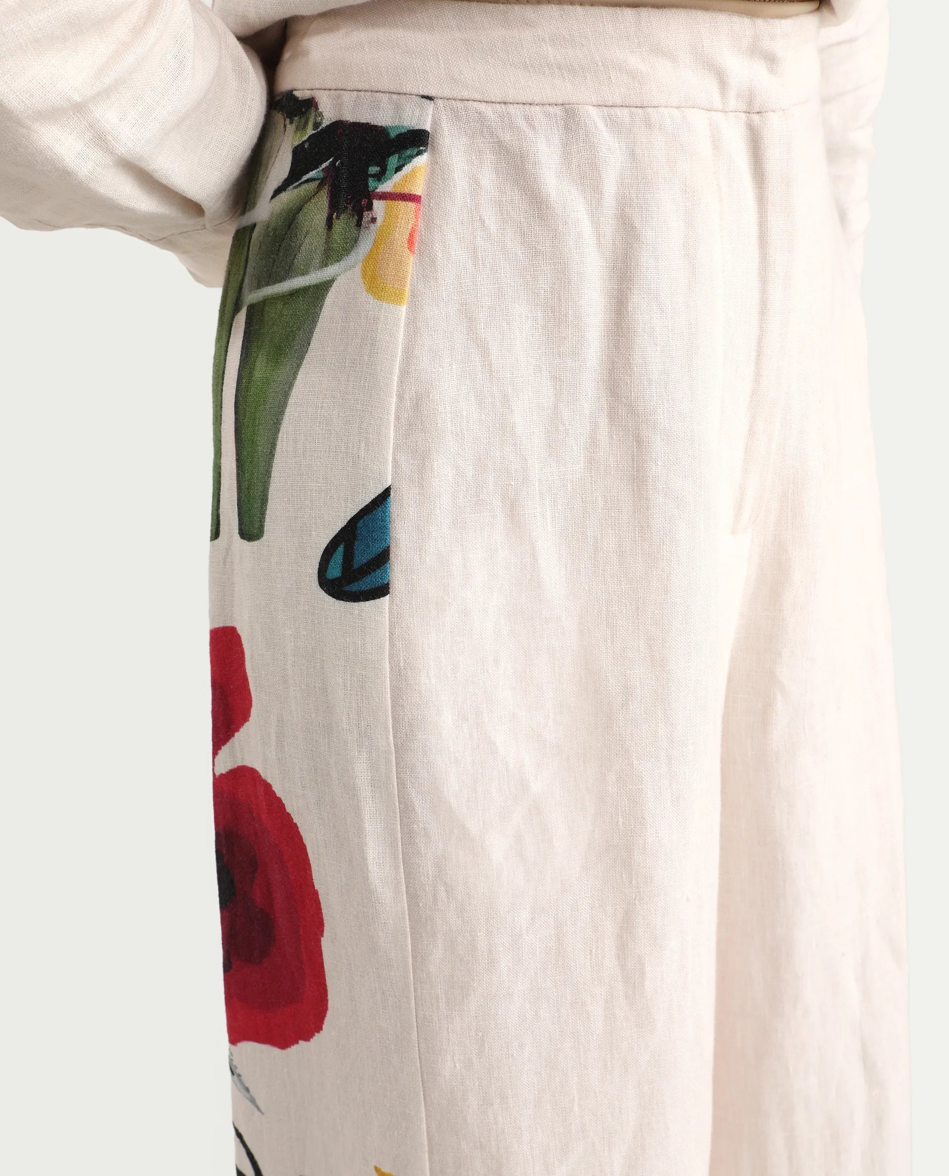 Rareism Women's Bazper-B Off White 100% Linen Wide Leg Plain Trouser