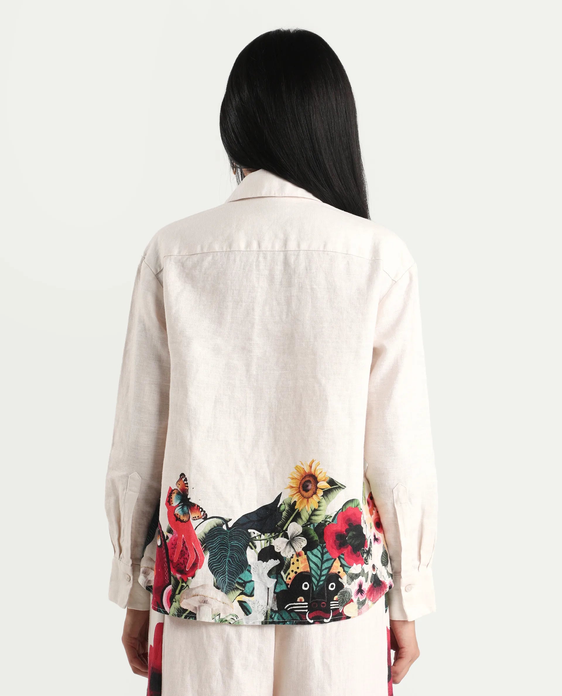 Rareism Women's Bazper-T Off White 100% Linen Full Sleeve Regular Fit Abstract Print Shirt