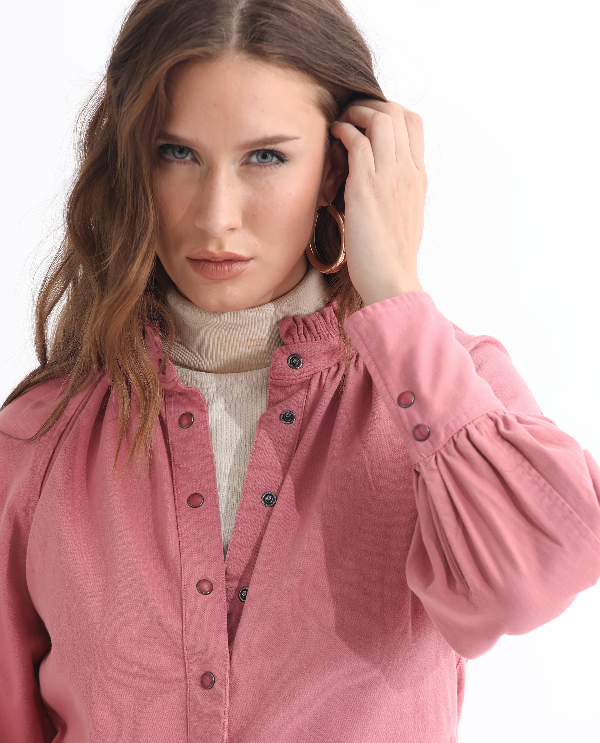 Rareism Women's Bellona Pink Cotton Sweetheart Neck Plain Regular Fit Jacket
