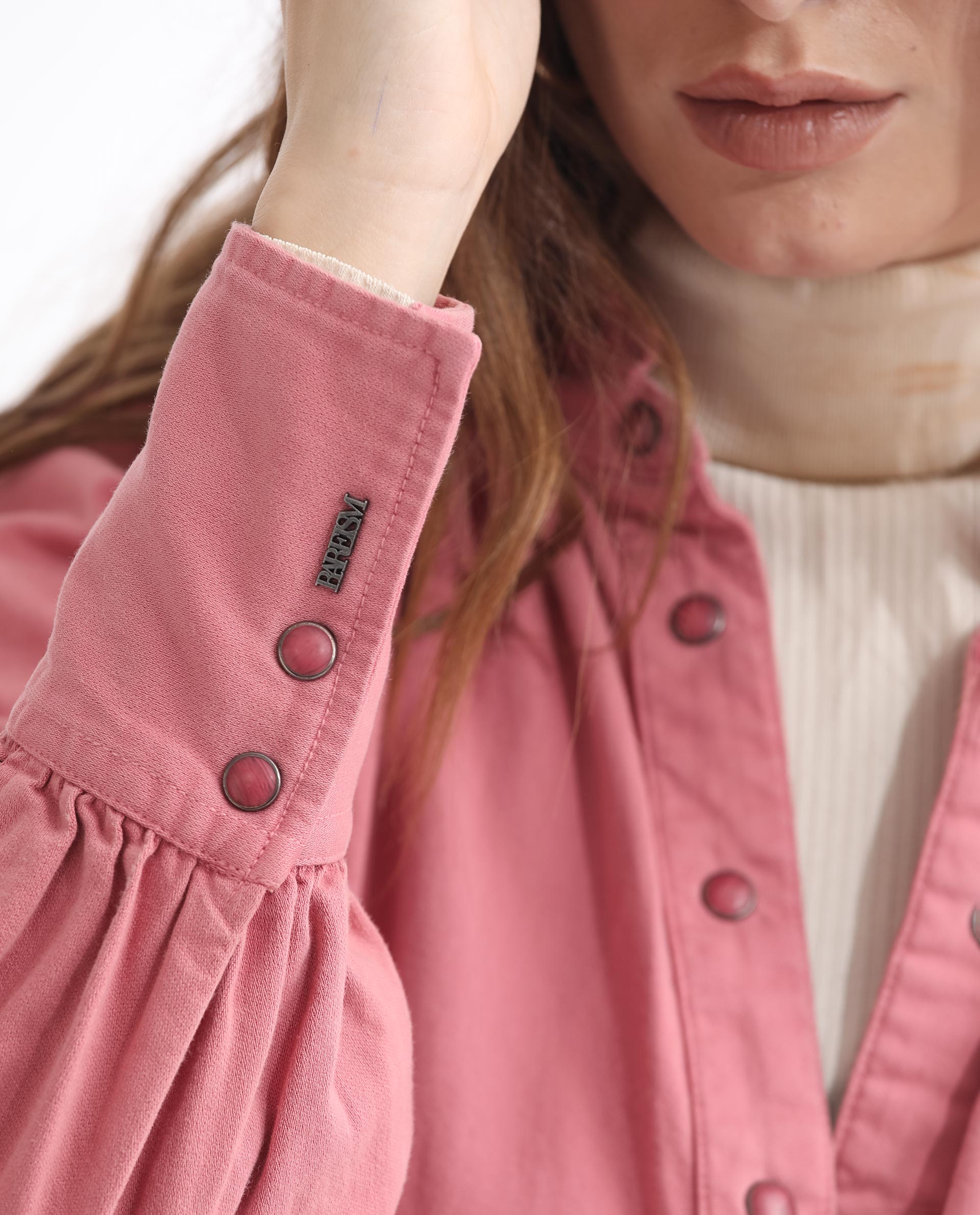 Rareism Women's Bellona Pink Cotton Sweetheart Neck Plain Regular Fit Jacket