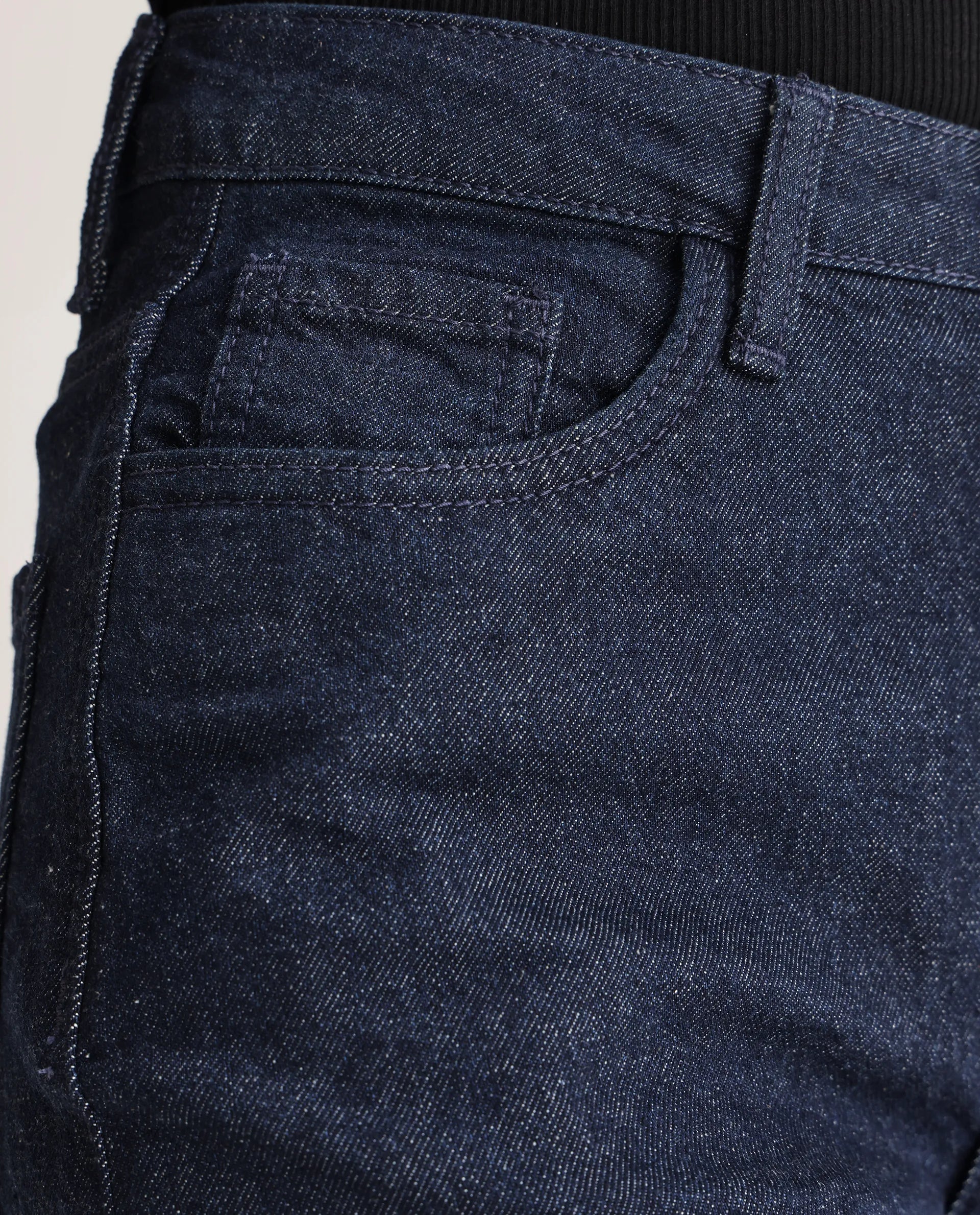 Rareism Women's Bewak Dark Blue Cotton Blend Plain Ankle Length Smart Straight Fit Jeans