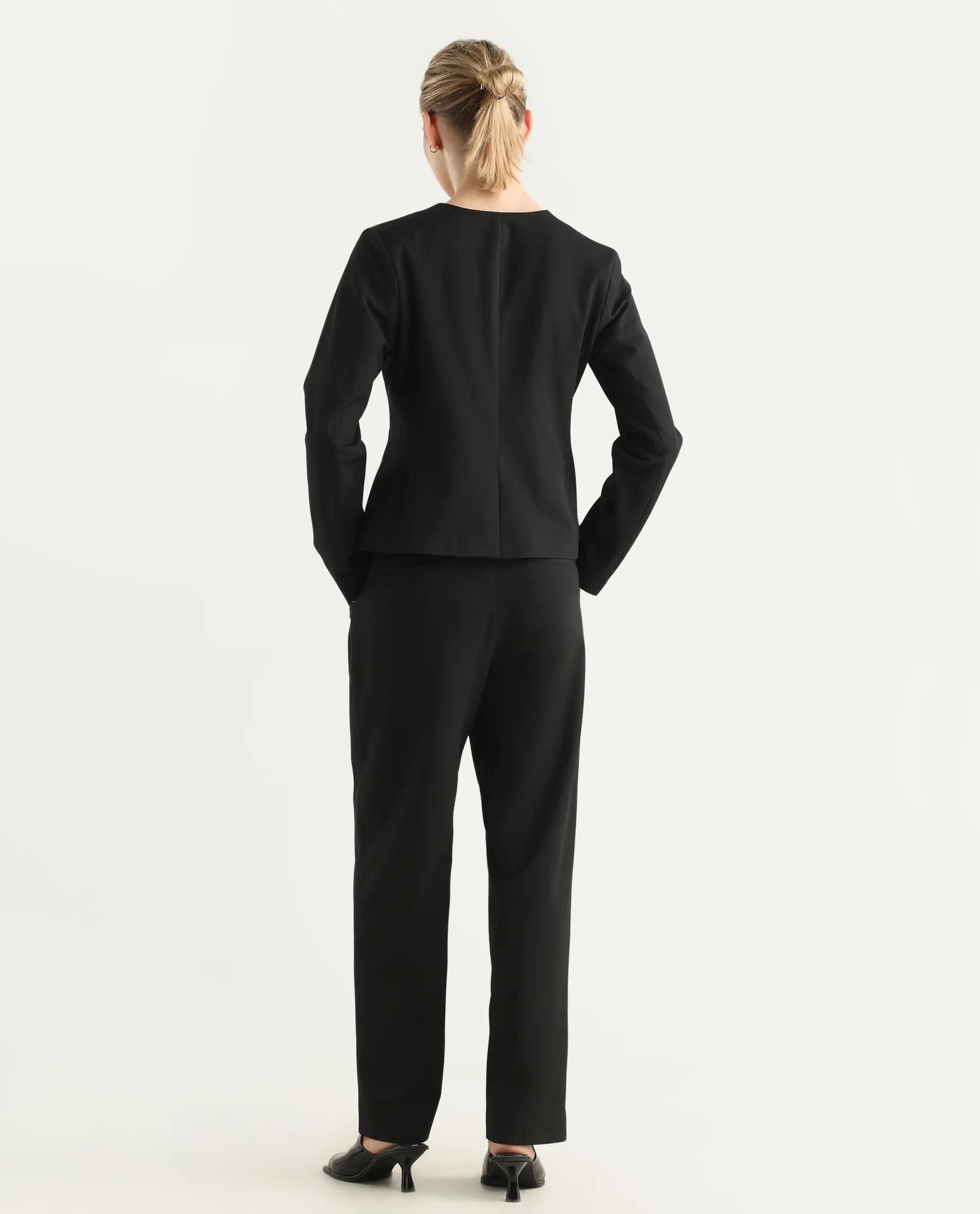 Rareism Women's Arcadia-B Black Polyester Blend Fabric Plain Trouser