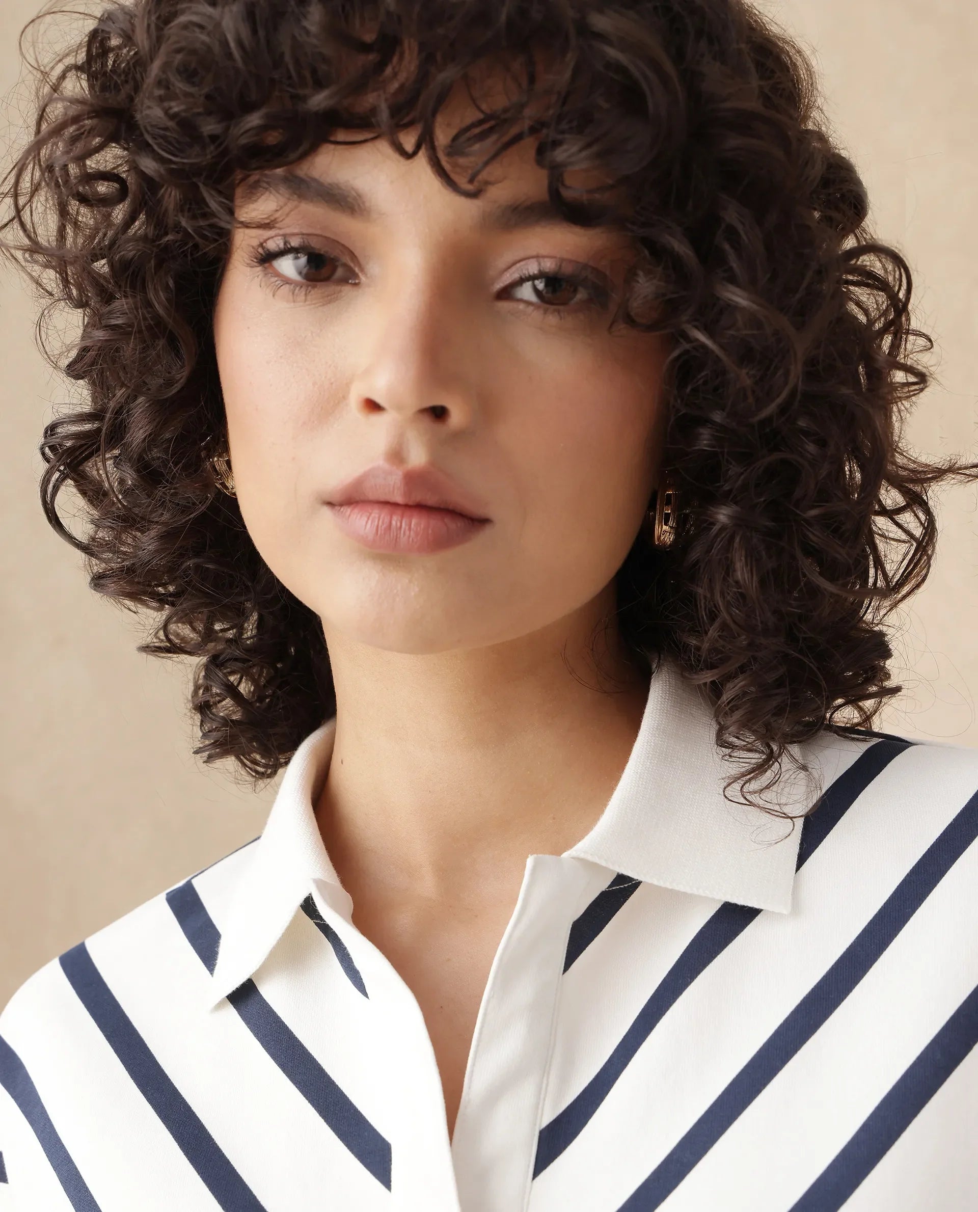 Rareism Women's Bhacor Off White Cotton Blend Johnny Collar Striped Regular Fit Top