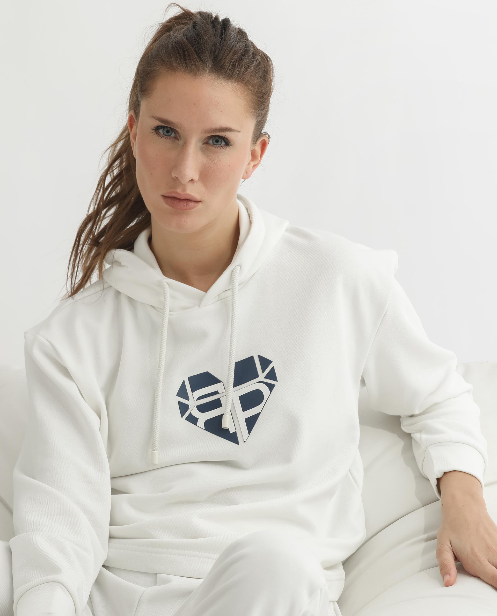 Rareism Women Blacher Off White Poly Cotton Fabric Regular Fit Full Sleeves Graphic Print Hooded Sweatshirt