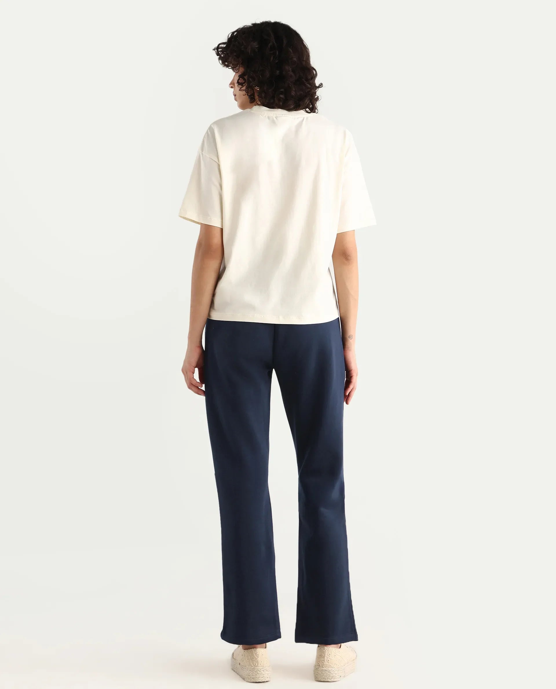 Rareism Women's Blunt Navy Cotton Blend Plain Ankle Length Regular Fit Track Pant