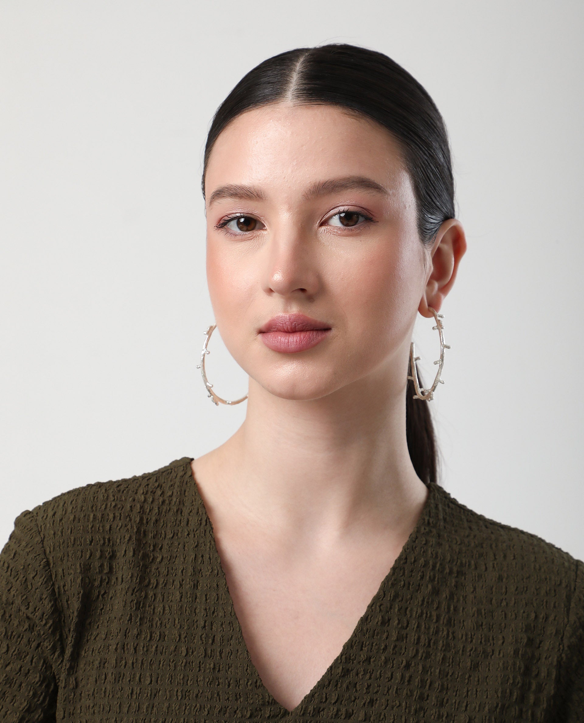 Rareism Women Branch White Silver Earring