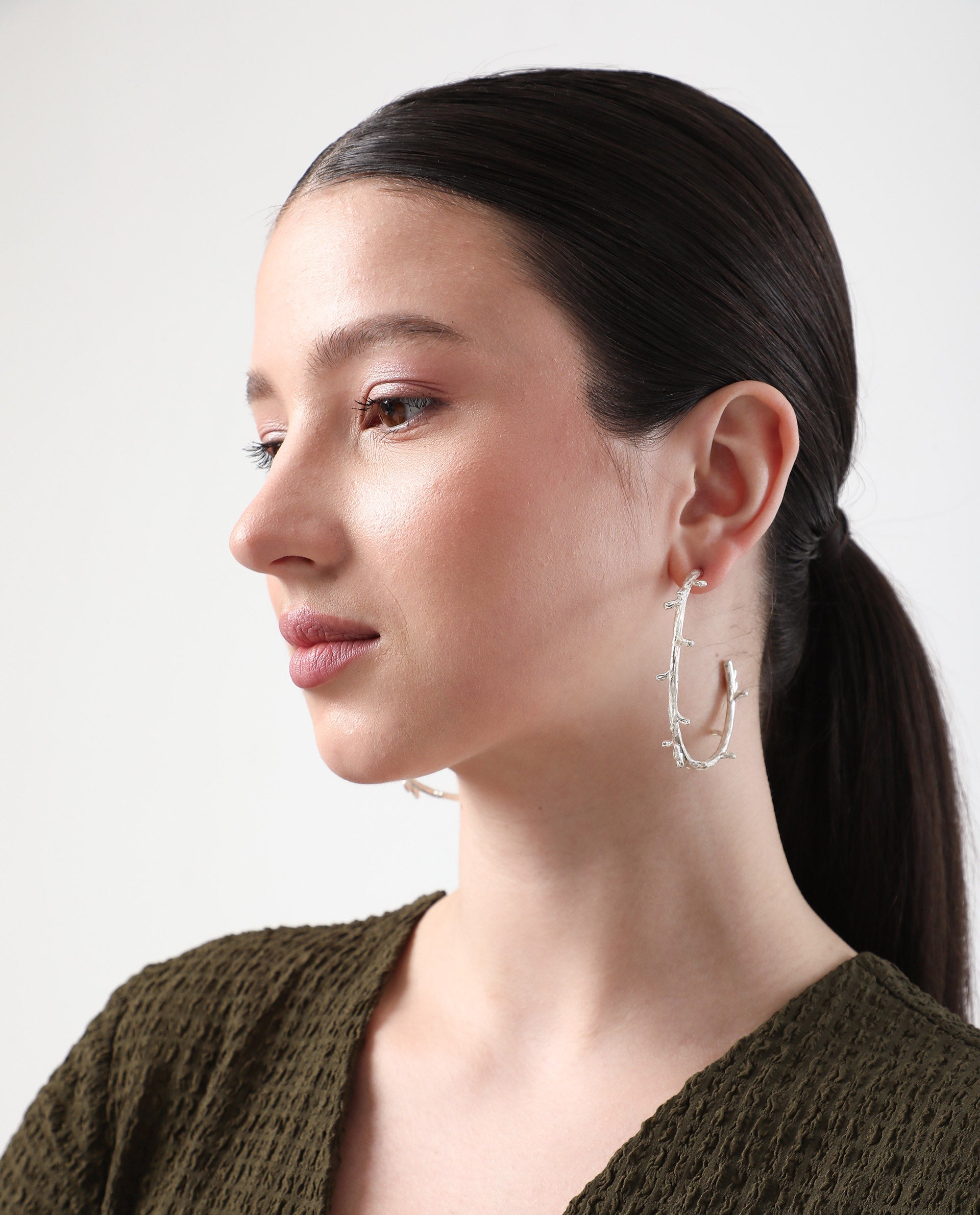 Rareism Women Branch White Silver Earring