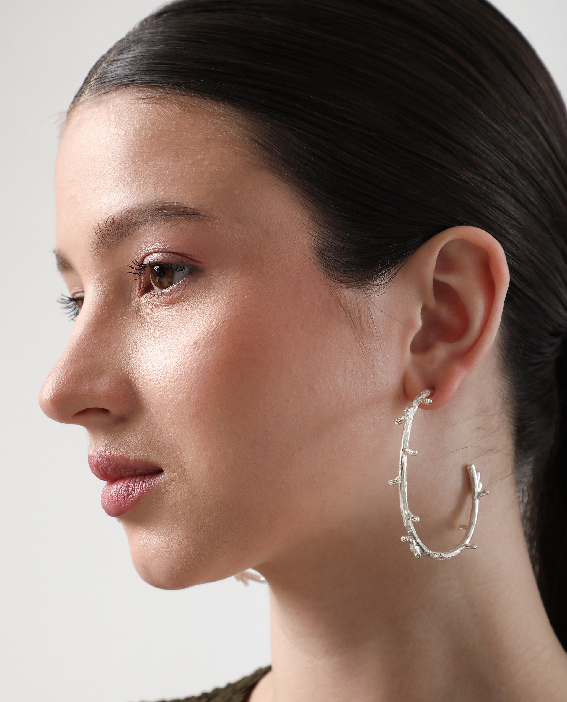 Rareism Women Branch White Silver Earring
