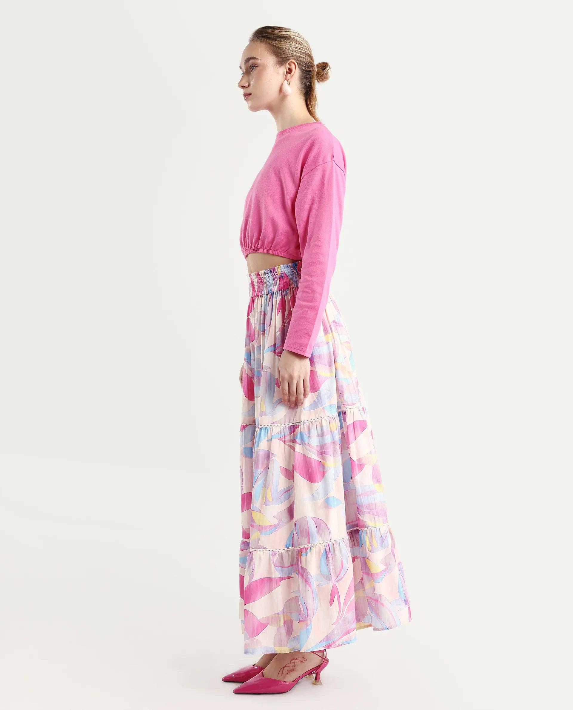 Rareism Women's Brindsi Multi Cotton Abstract Print Maxi Flared Skirt