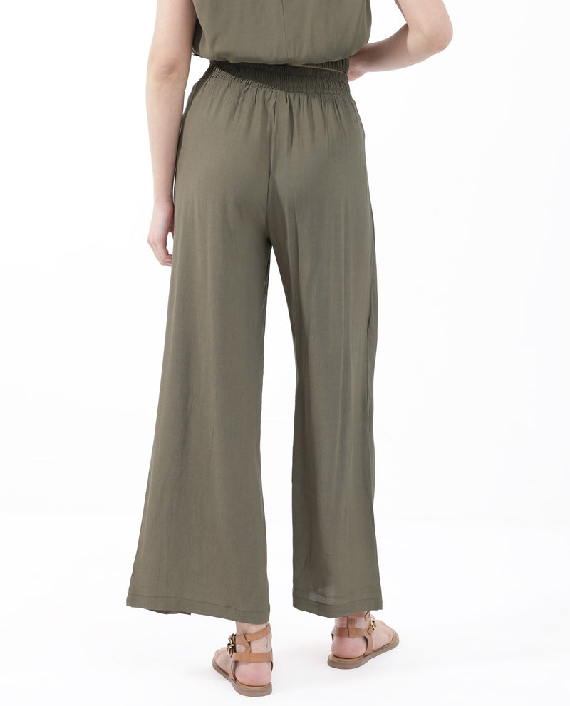 Rareism Women Brodie-B Olive Rayon Fabric Regular Length Trouser