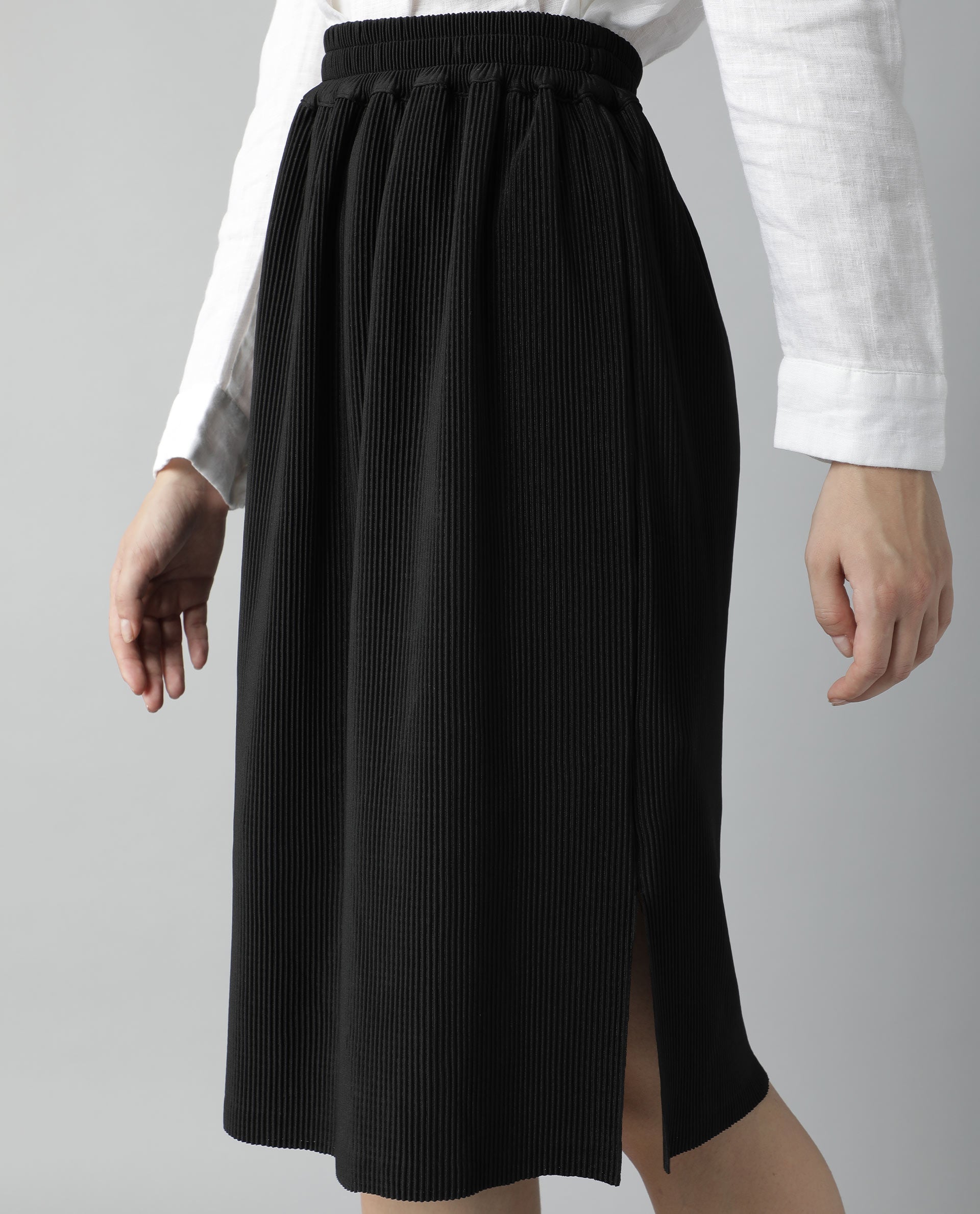 Rareism Womens Browse Black Skirt Pleated Mid Length Back Slit