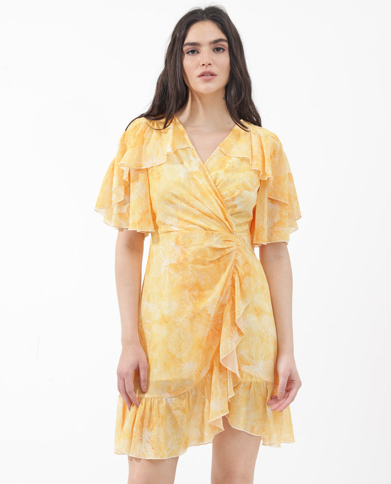 Rareism Women'S Floral Print Knee-Length Wrap Dress