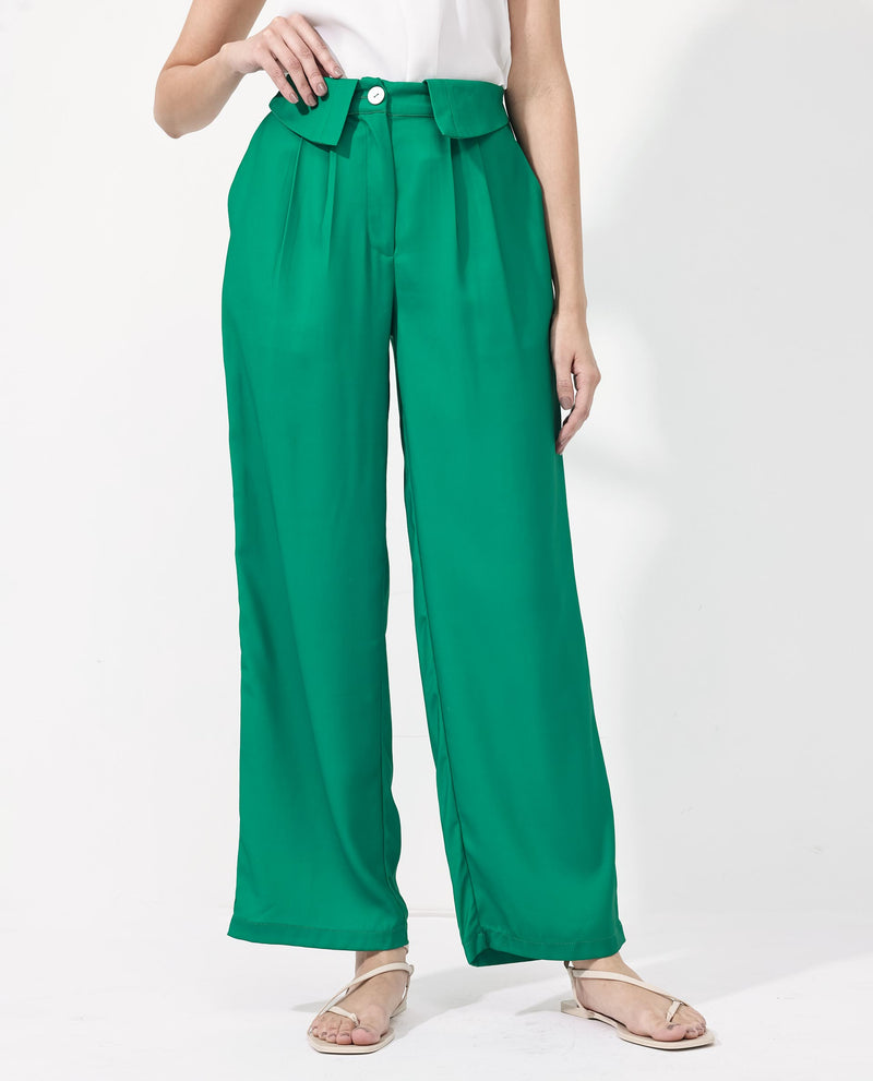 Rareism Women Buell Green Polyester Fabric Regular Length Trouser